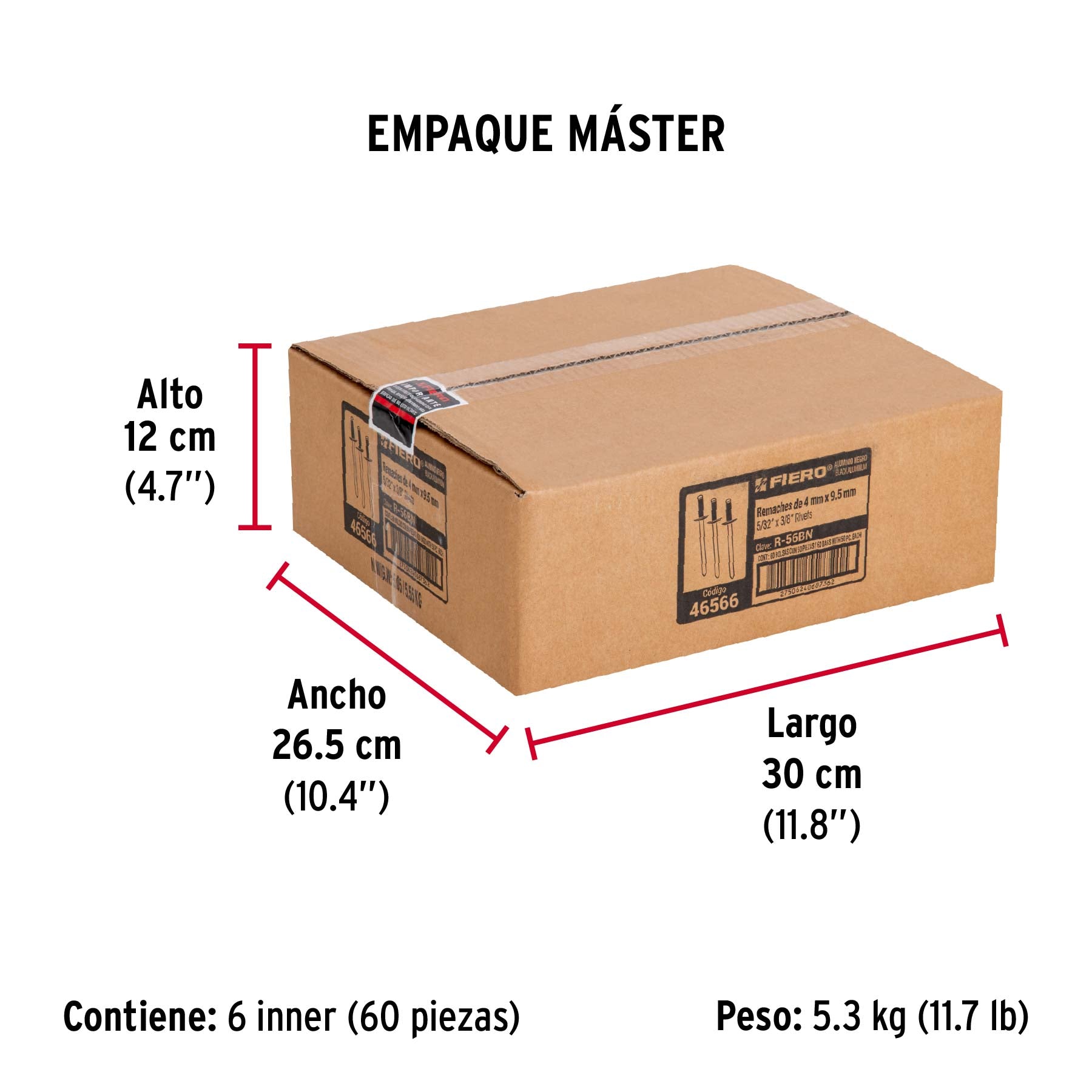 Bolsa c/50 remaches 5/32'x3/8' negros de aluminio, ala 5/16'