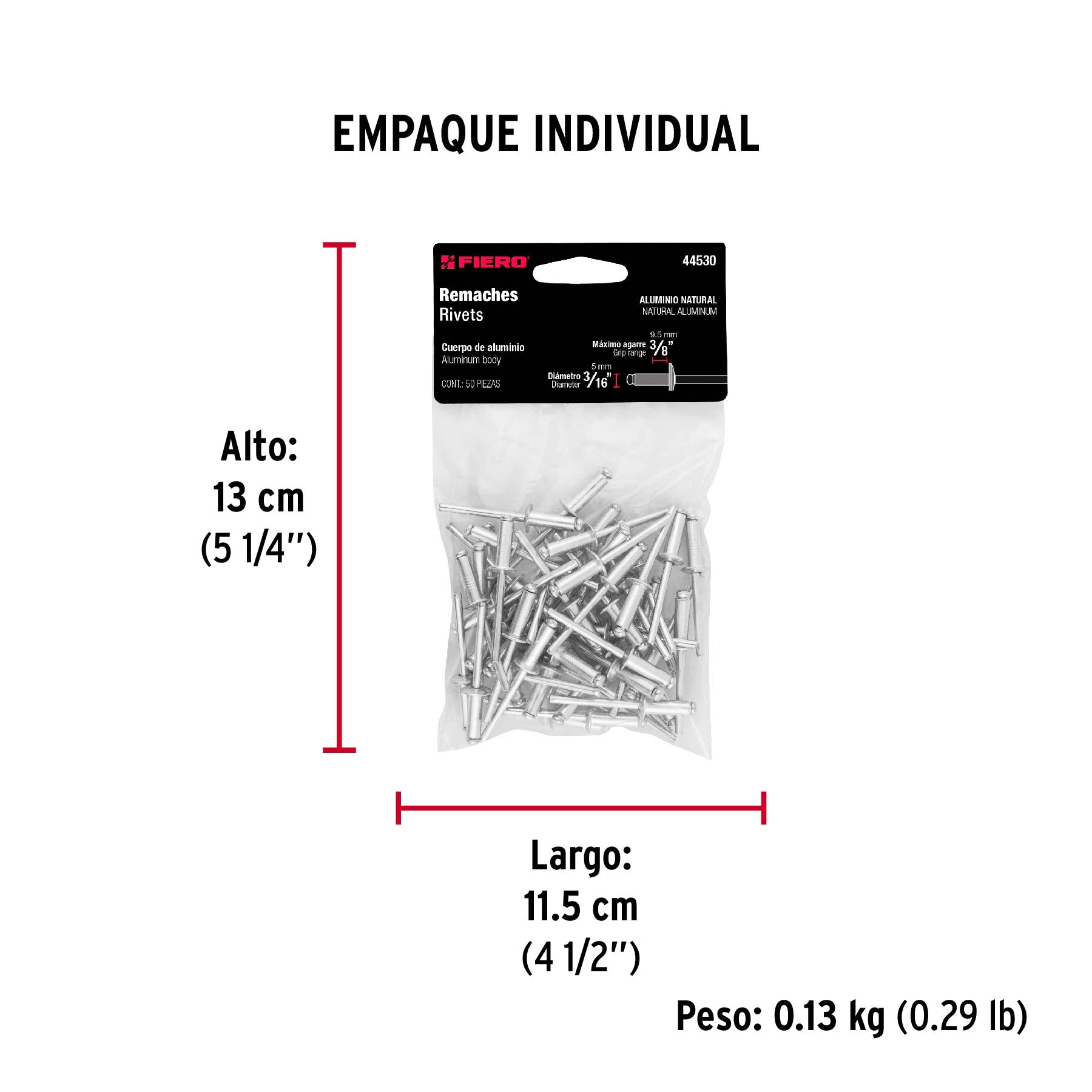 Remaches con espiga, 4.8x14.5mm, bolsa con 50 pzas