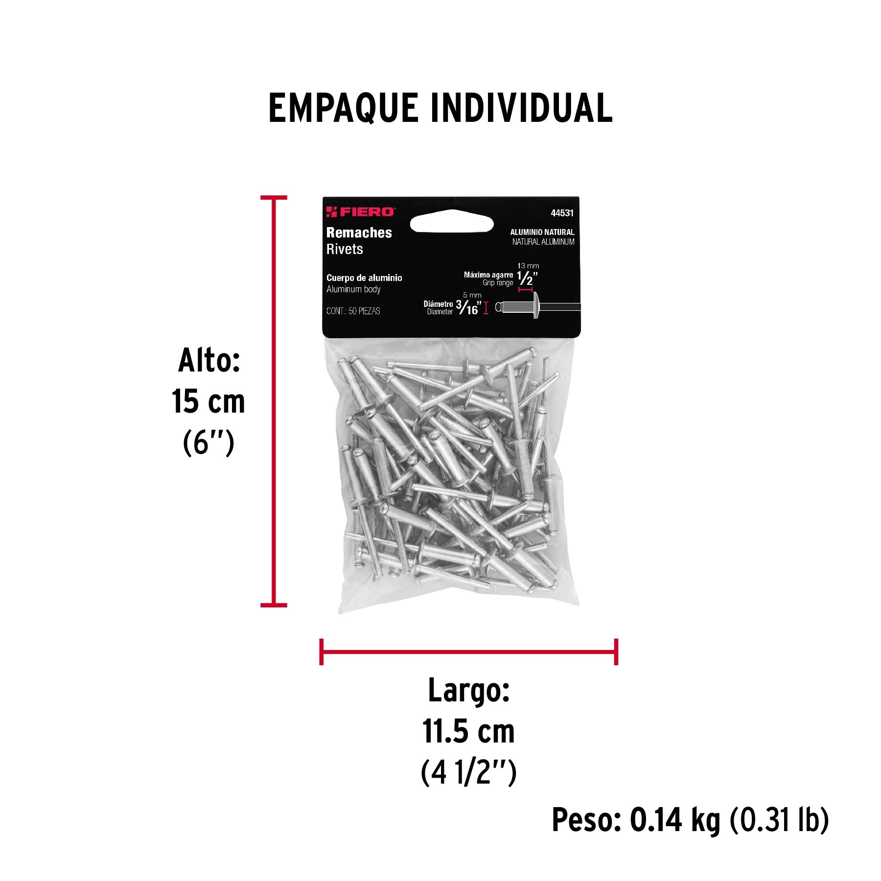 Remaches con espiga, 4.8x17.7mm, bolsa con 50 pzas.