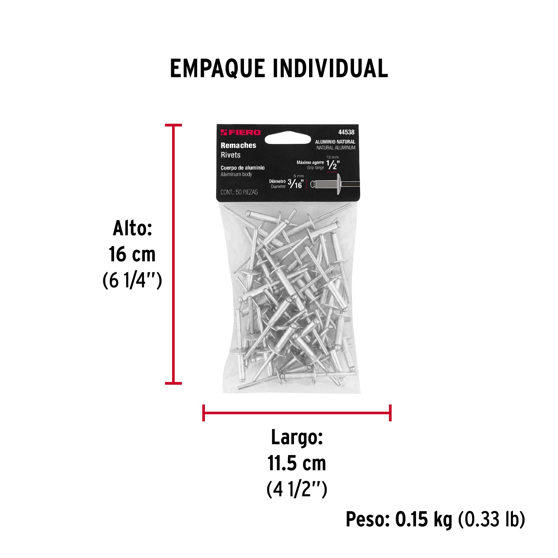 Remaches con espiga, 4.8x17.7mm, bolsa con 50 pzas