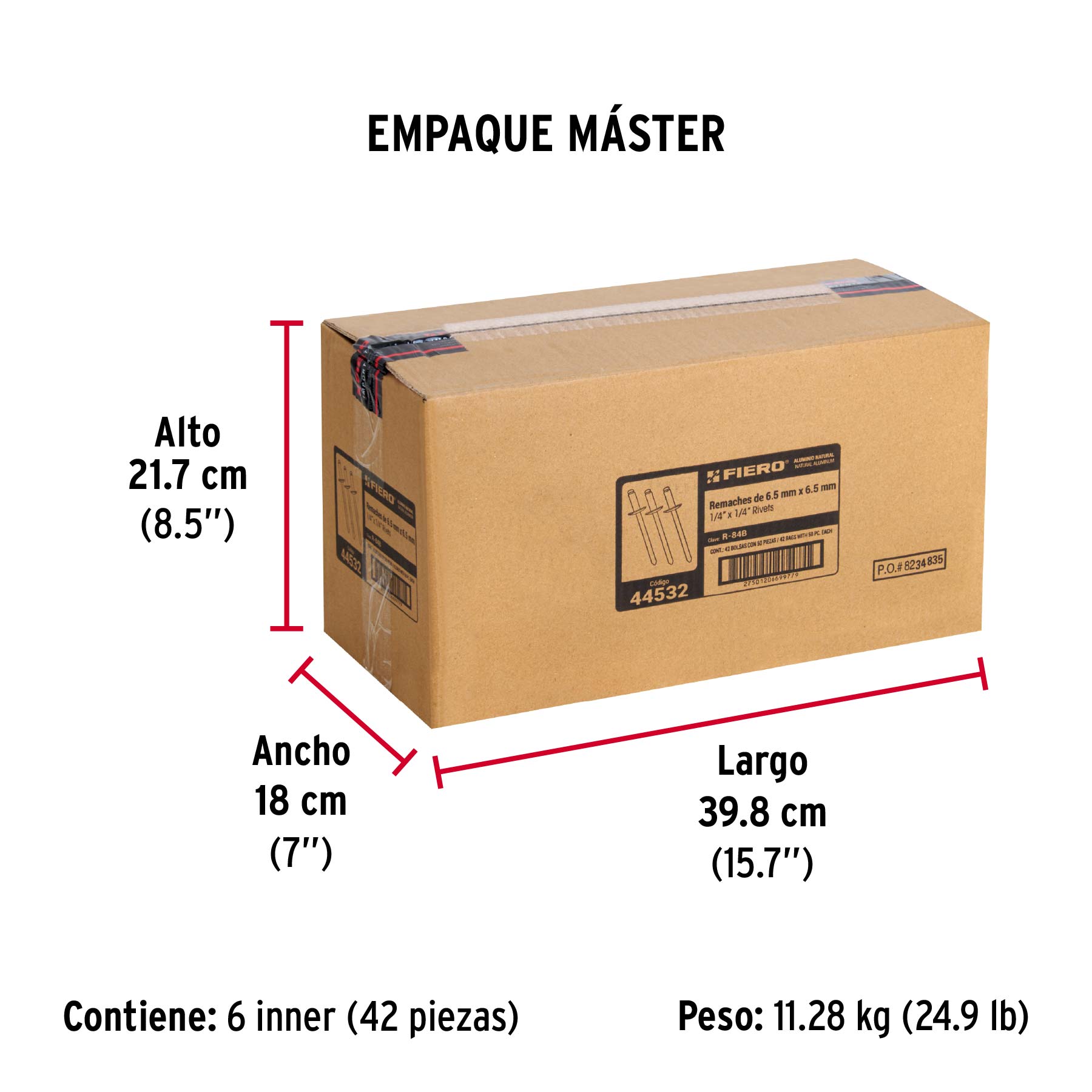 Remaches con espiga, 6.4x12.7mm, bolsa con 50 pzas