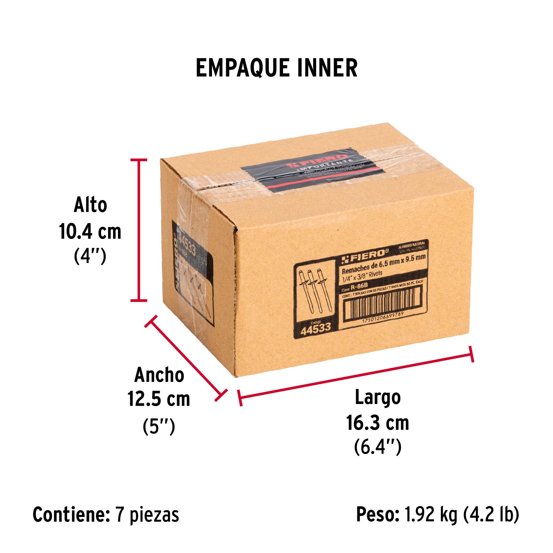 Remaches con espiga, 6.4x15.9mm, bolsa con 50 pzas
