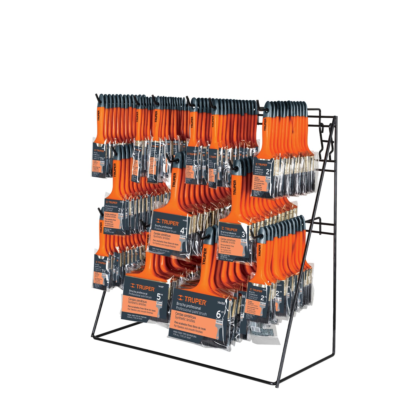 Rack con brochas de mango plástico