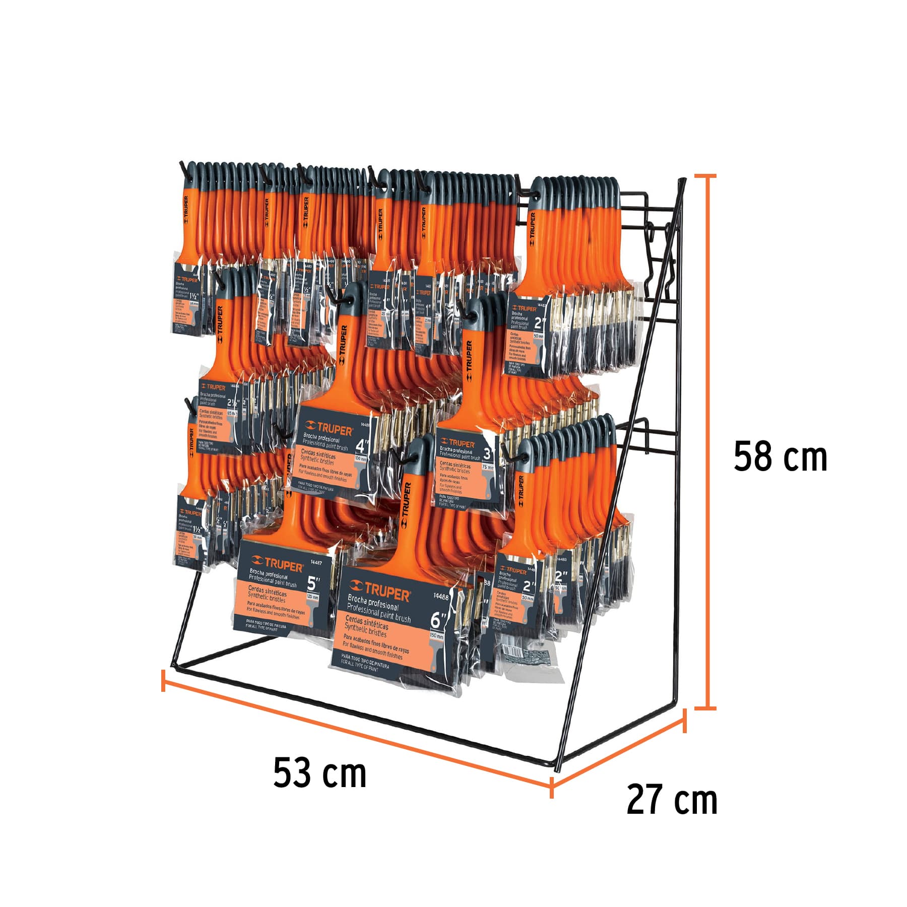 Rack con brochas de mango plástico