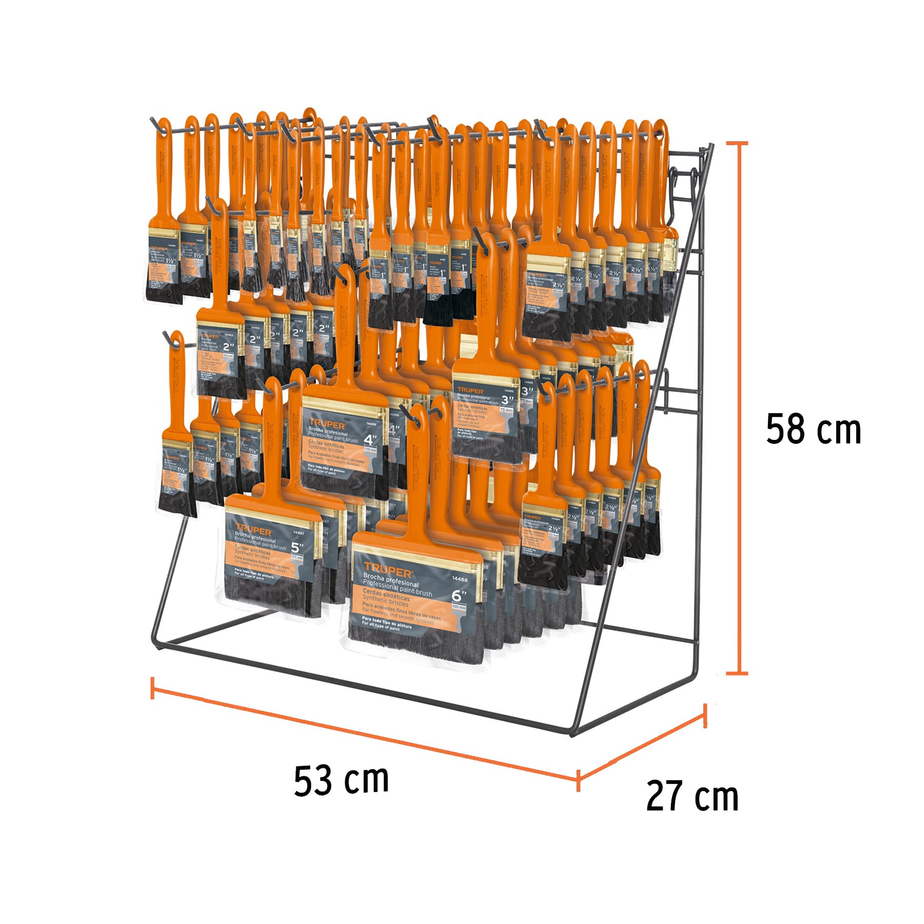 Rack con brochas de mango plástico