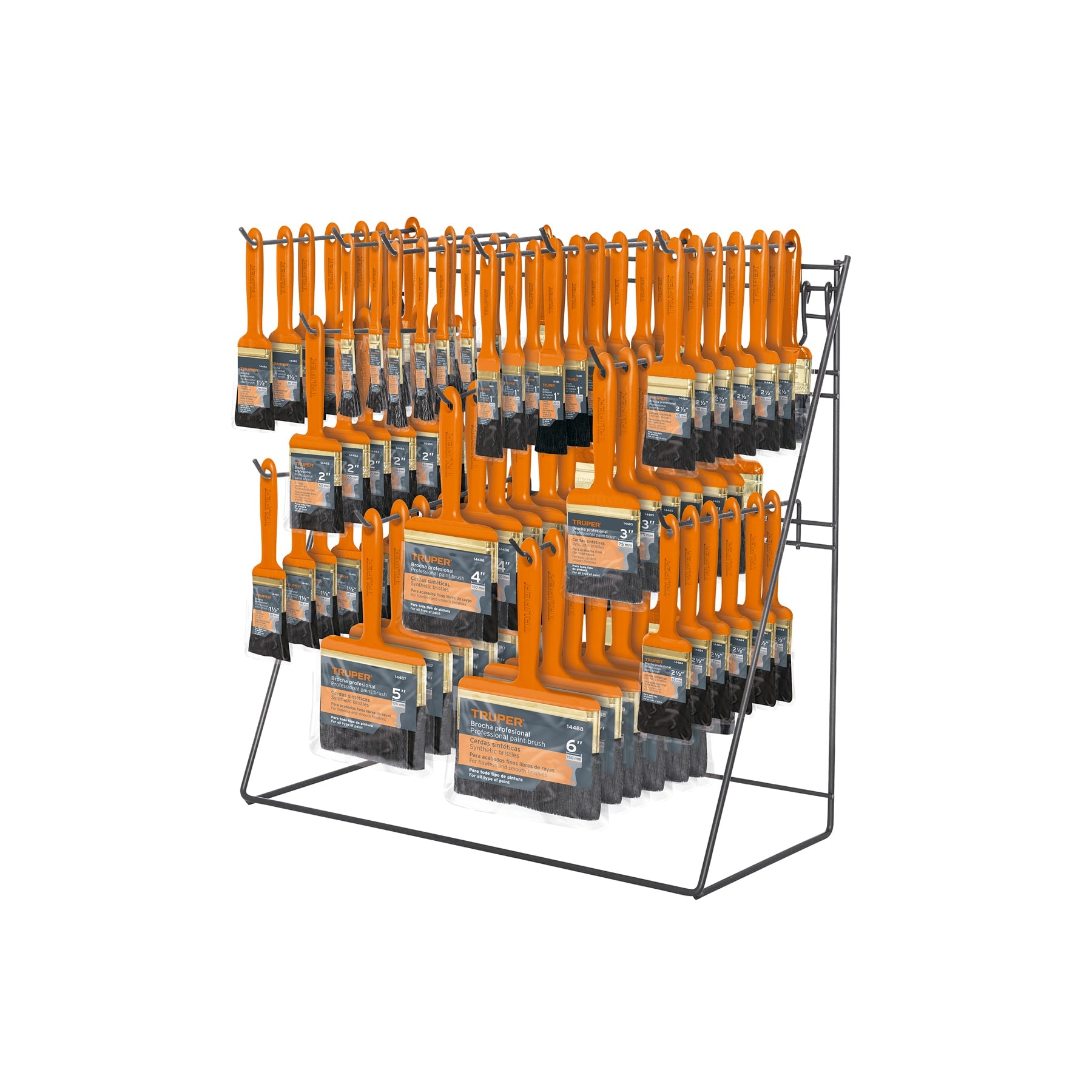 Rack con brochas de mango plástico