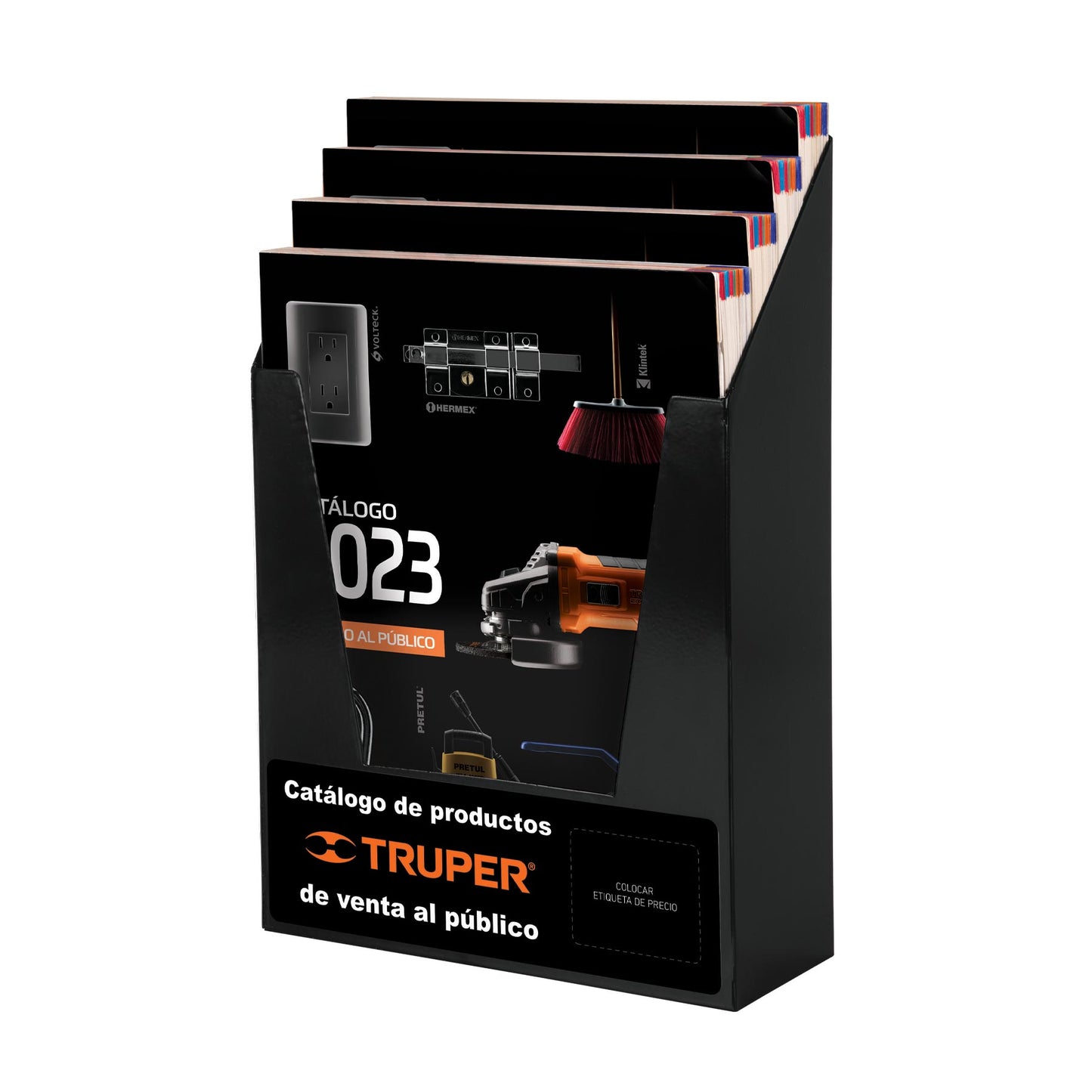 Rack para venta de catálogos en mostrador