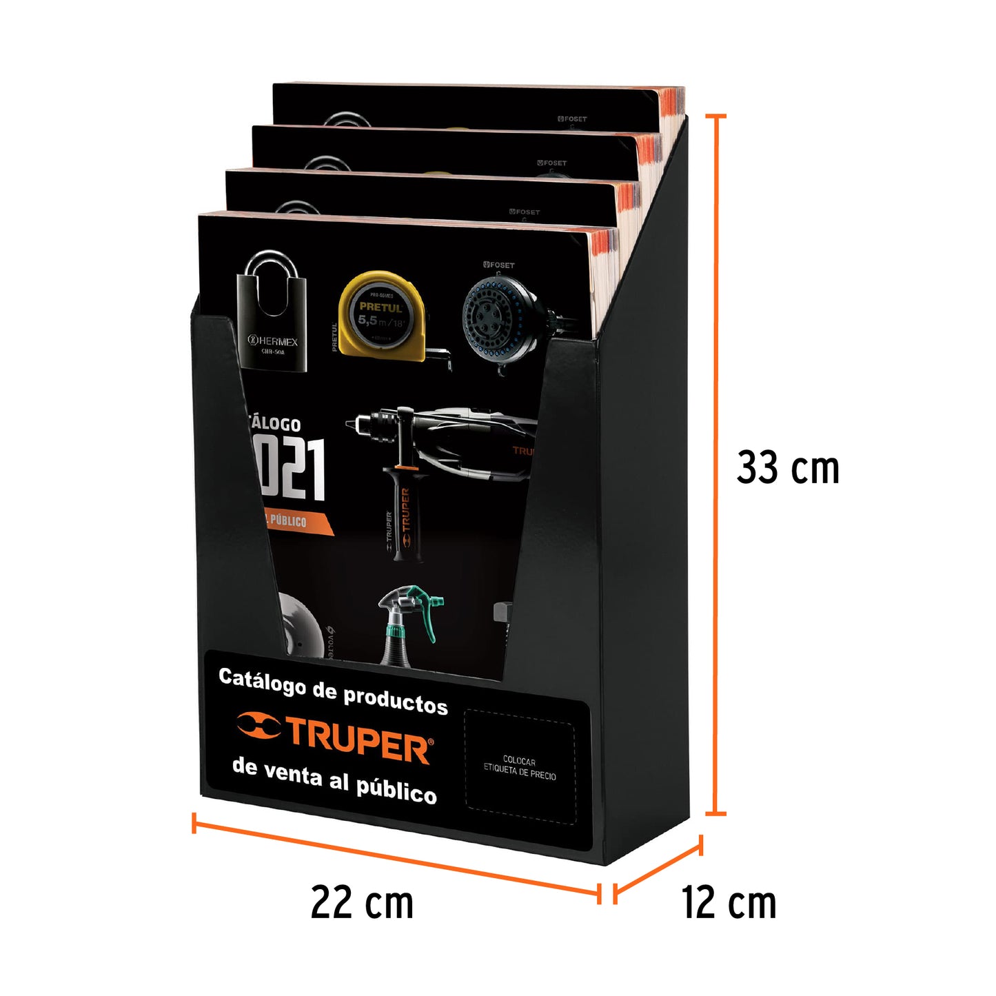 Rack para venta de catálogos en mostrador