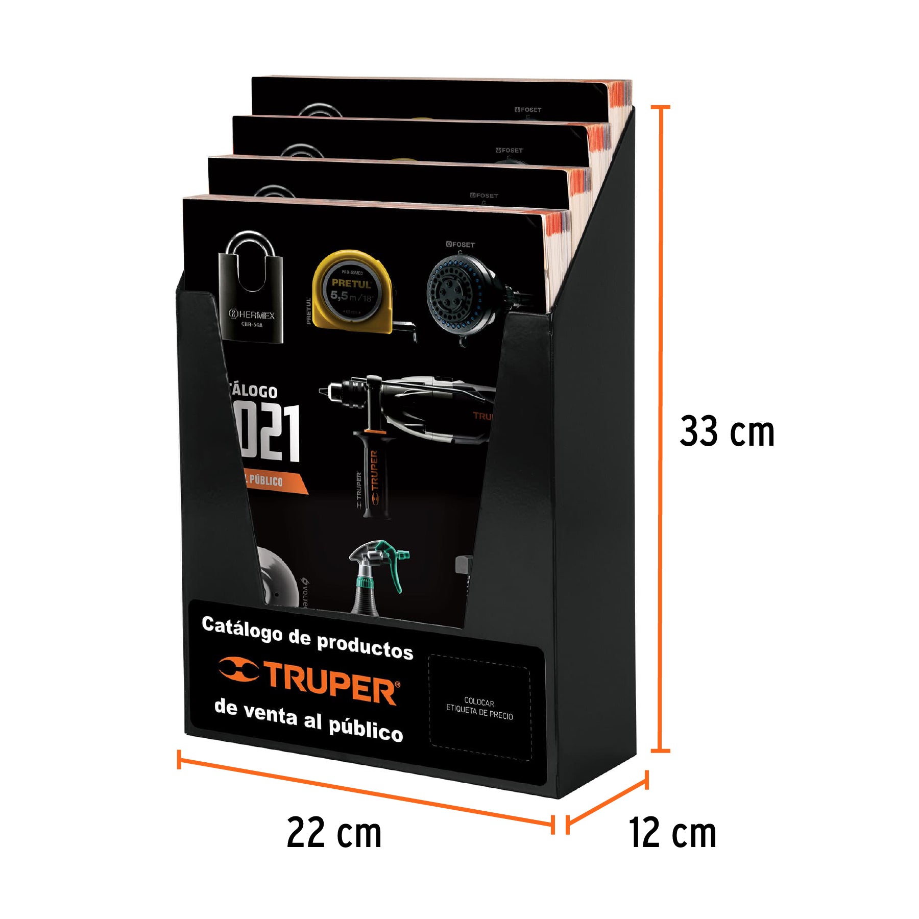 Rack para venta de catálogos en mostrador