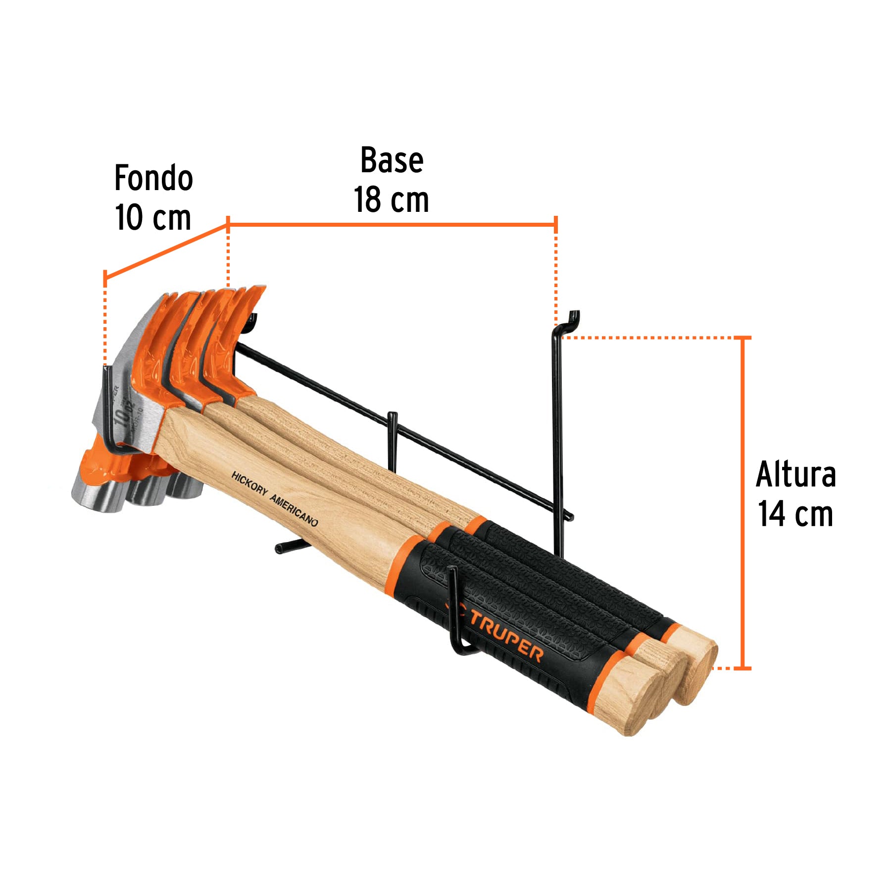 Rack para 3 martillos pulidos, uña curva