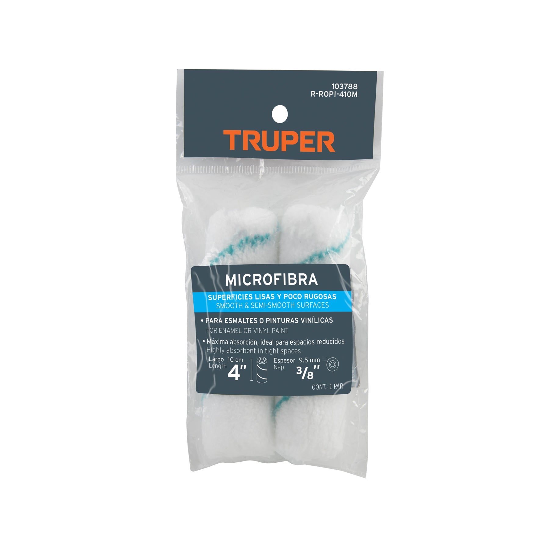Bolsa c/2 felpas p/mini rodillo de microfibra 4'x3/8',TRUPER