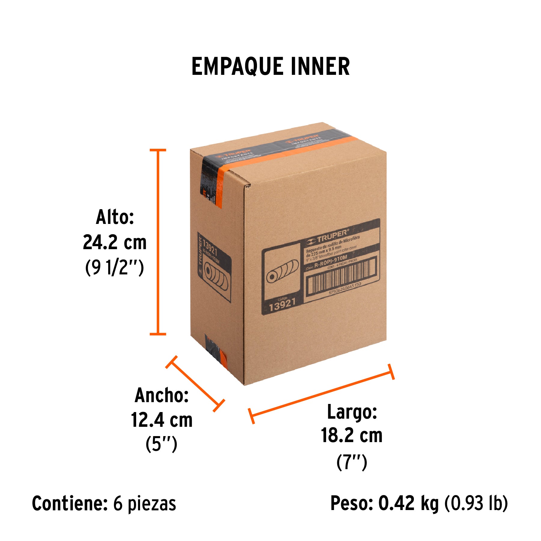 Repuesto rodillo para pintar, 9 x 3/8", de microfibra