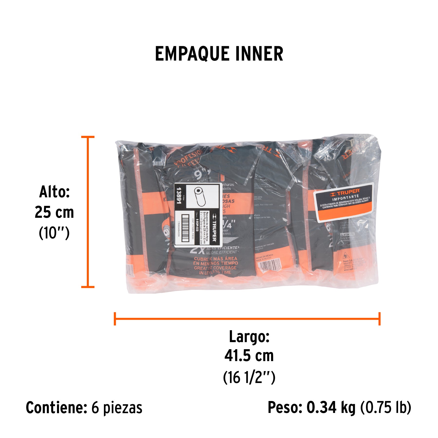 Repuesto para rodillo para pintar, felpa 9 x 1-1/4"