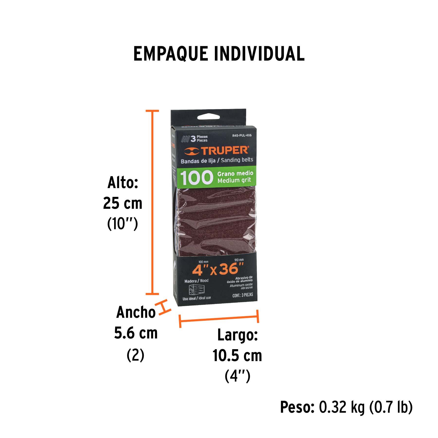 Bandas grano 100, para lijadora PUL 4x6, caja con 3 pzas