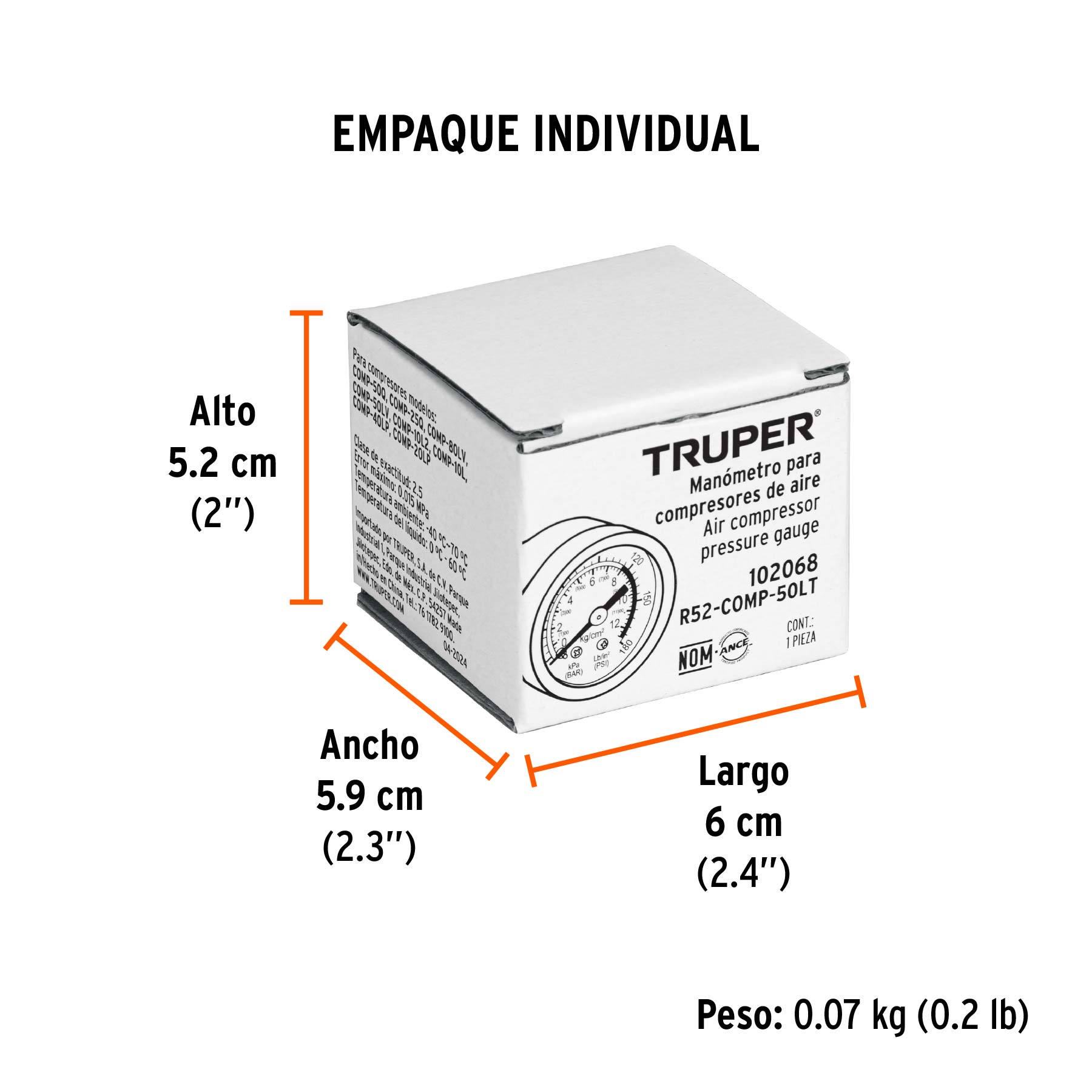 Manómetro para compresores Grupo 2, Truper