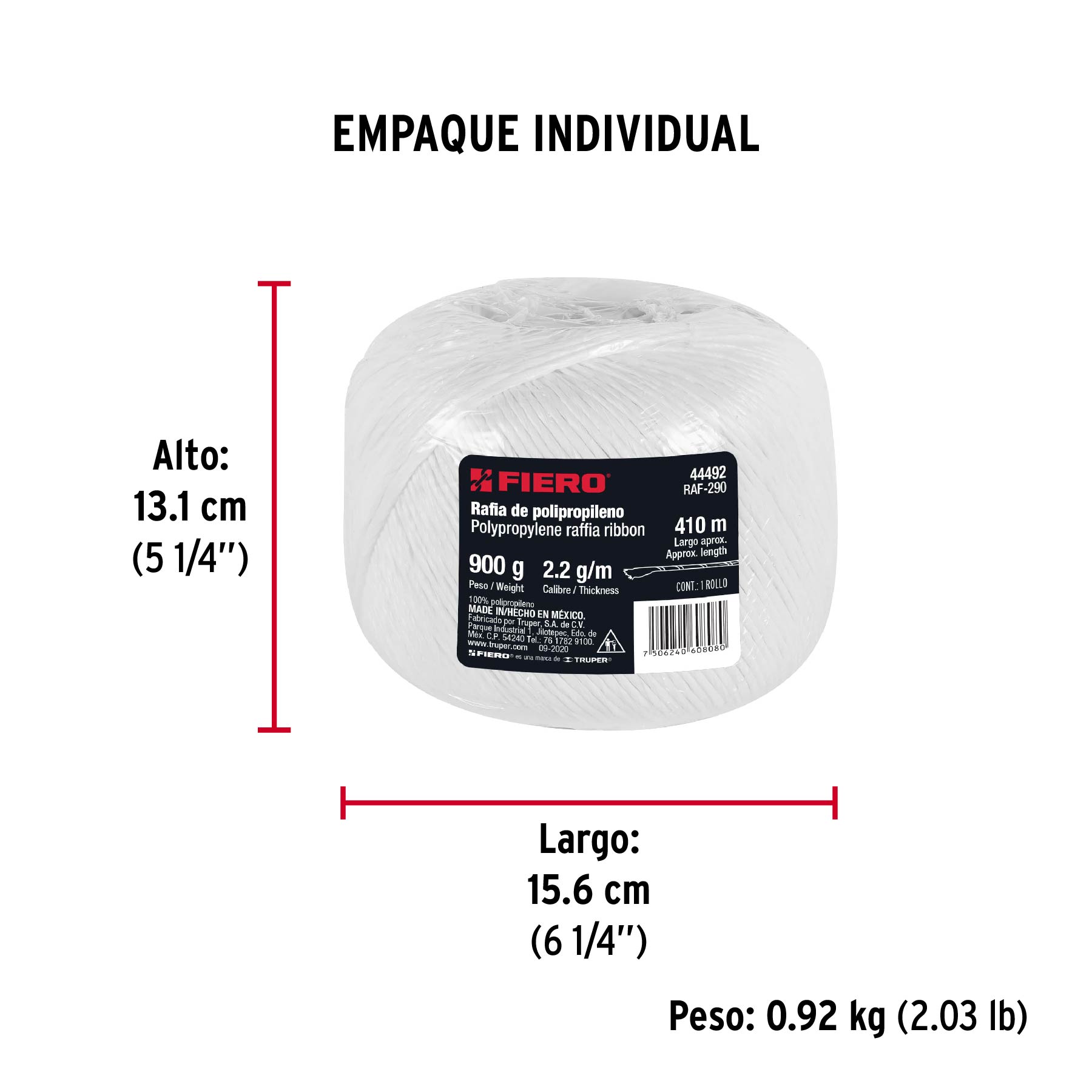 Rafia color blanco, calibre 2.2 g/m, 900 g