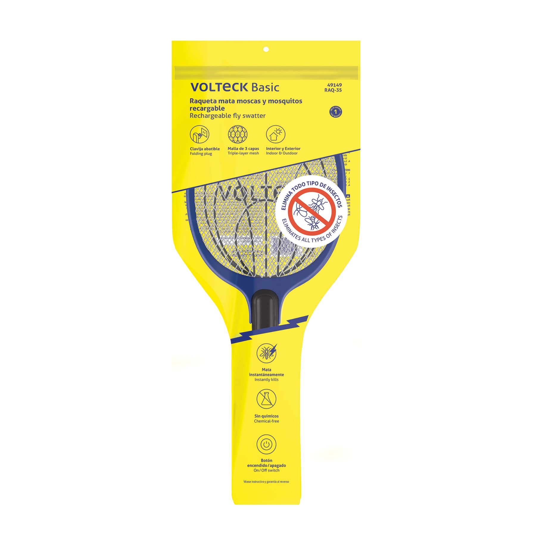 Raqueta exterminadora de insectos, recargable, Volteck