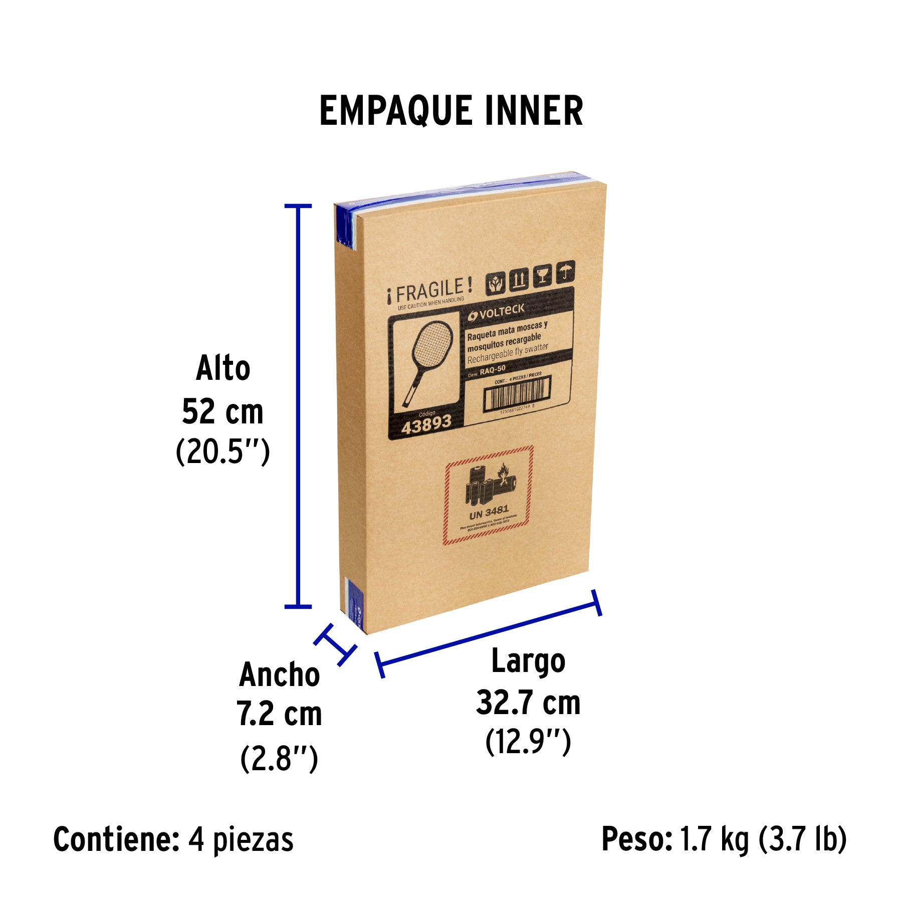 Raqueta mata moscas y mosquitos con base, recargable VOLTECK