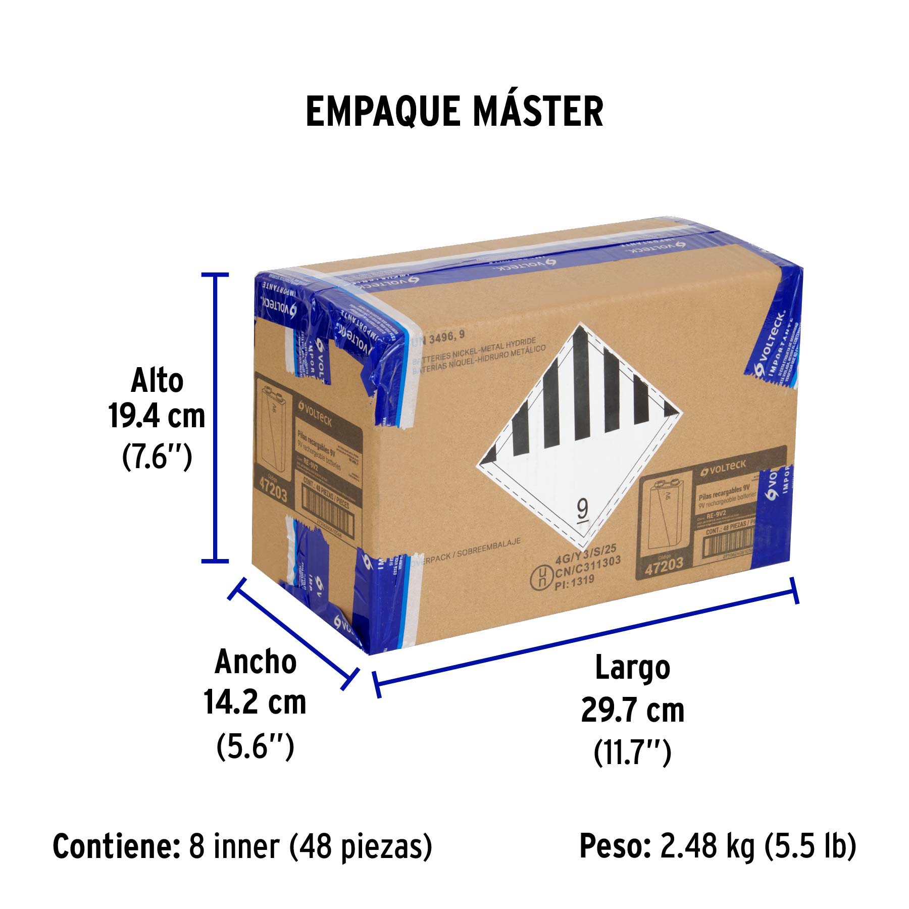 Pila recargable, uso general, 9 V, 250 mAh, 1 pieza