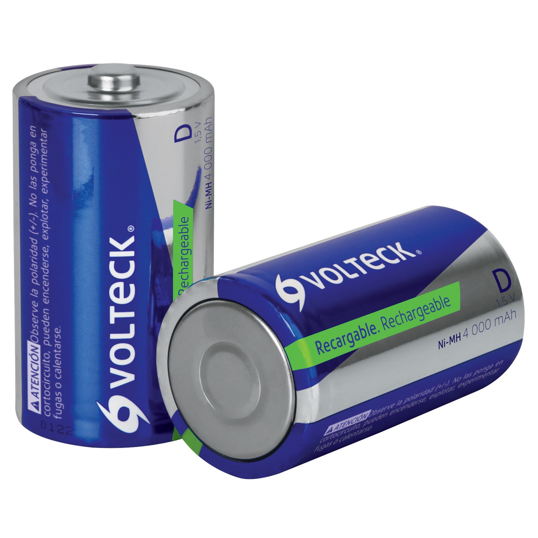 Pilas recargables, larga duración, D, 4,000 mAh, 2 piezas