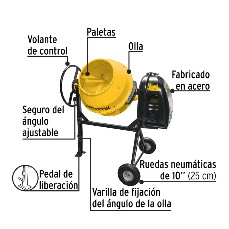 Revolvedora de cemento a gasolina, 1/2 saco, 160 l, Pretul
