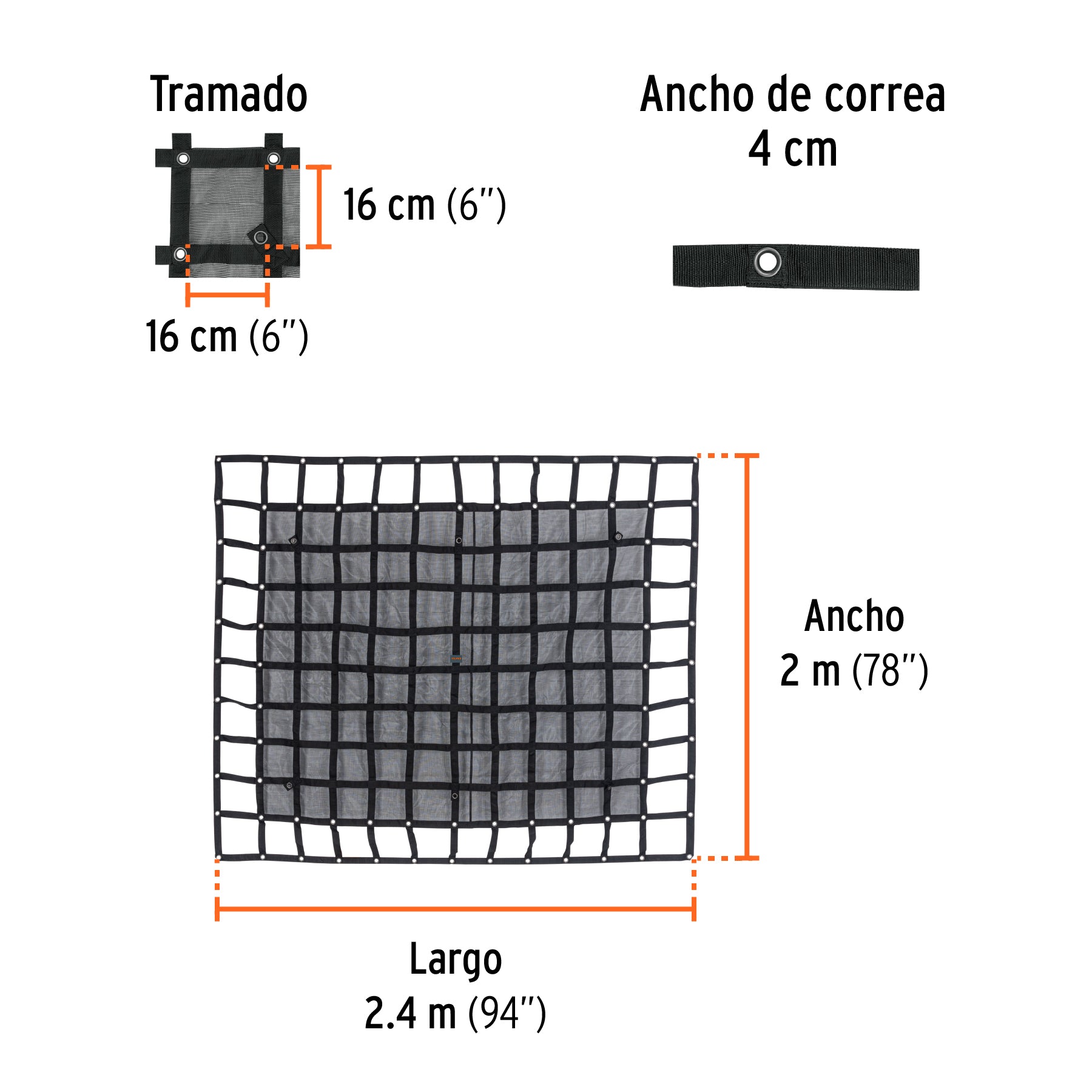 Red de carga 2.44 m x 2.05 m para camioneta, 3.5 Ton,Truper