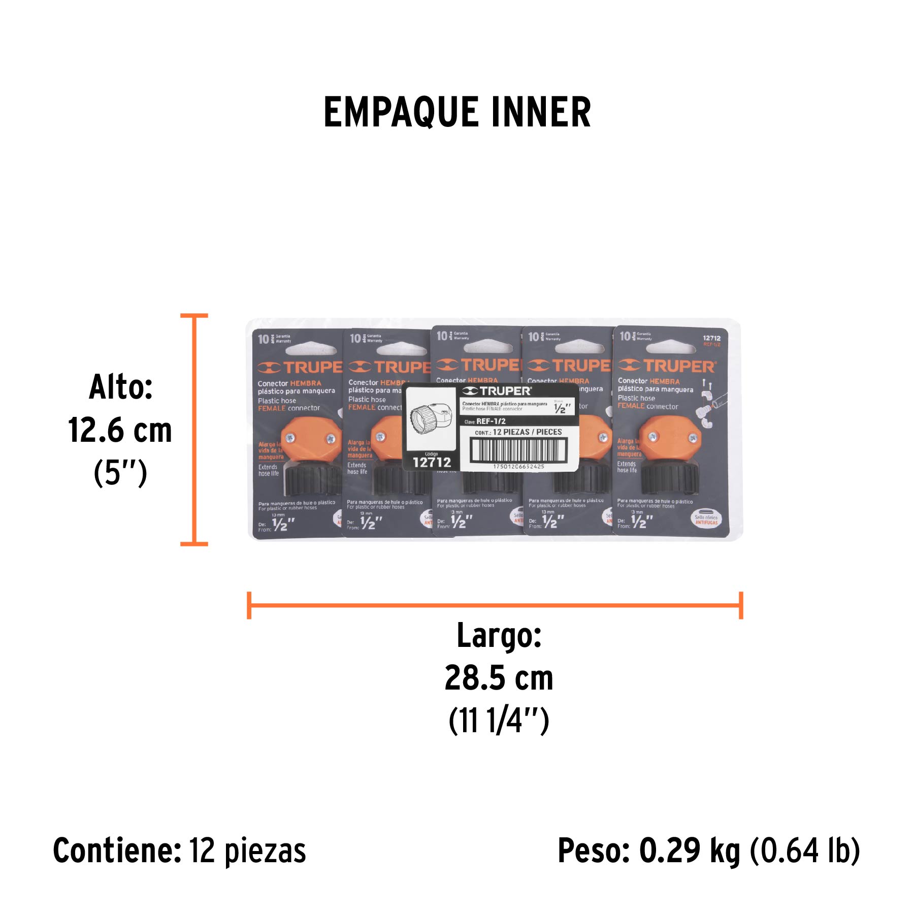 Conector plástico, hembra 1/2"