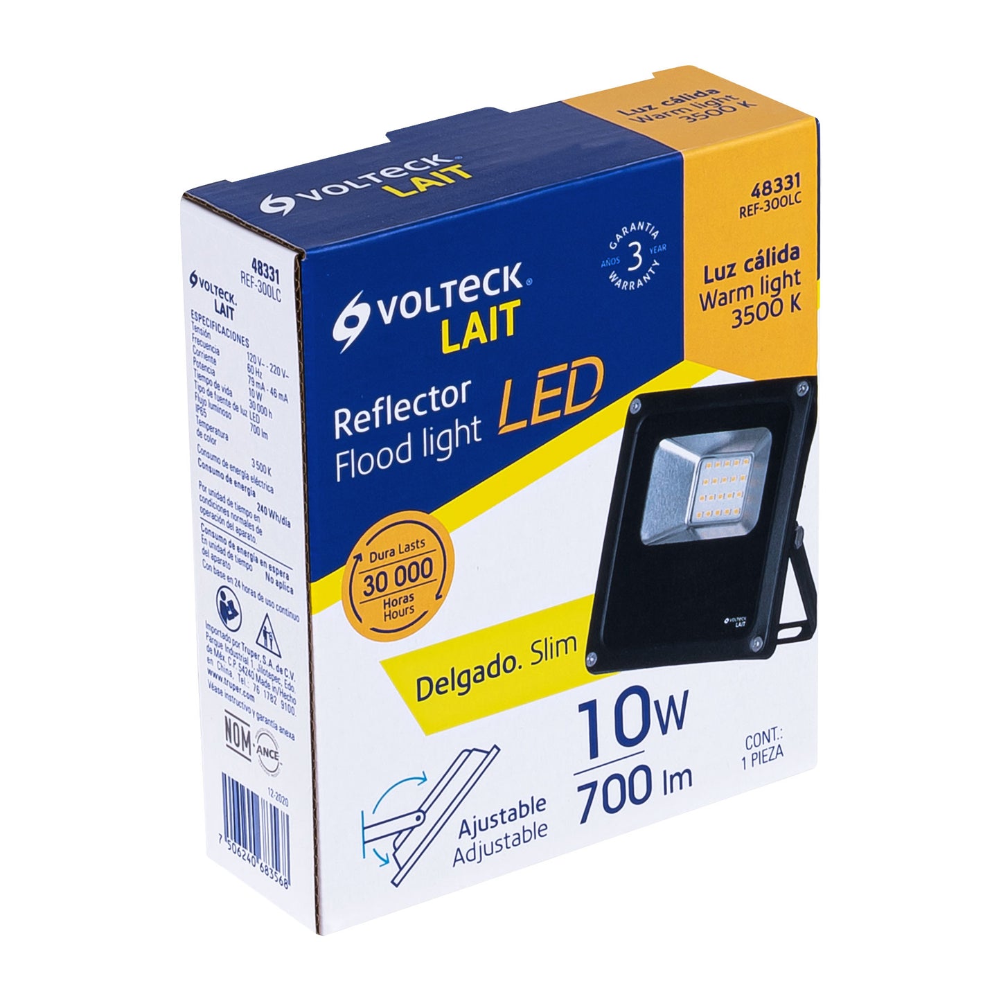 Reflector delgado de LED 10 W luz cálida, Volteck