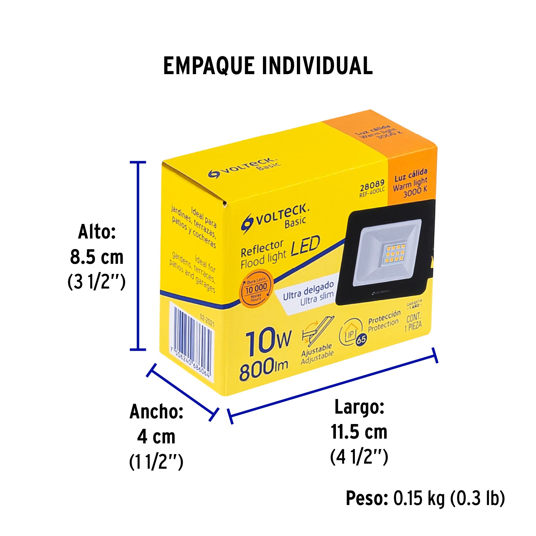 Reflector ultra delgado LED, 10 W, luz cálida,Volteck Basic