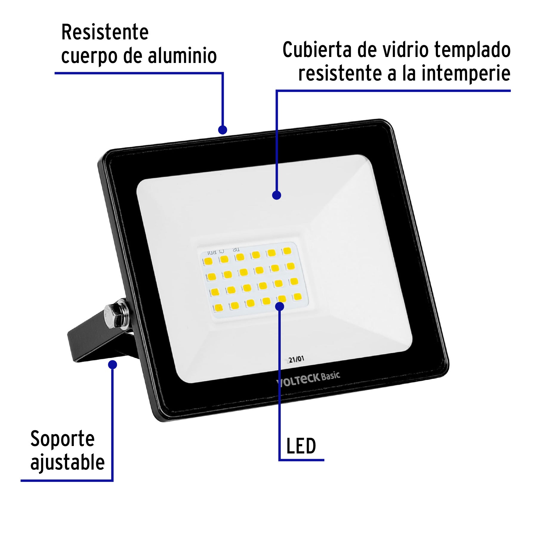 Reflector ultra delgado LED, 20 W, luz cálida,Volteck Basic