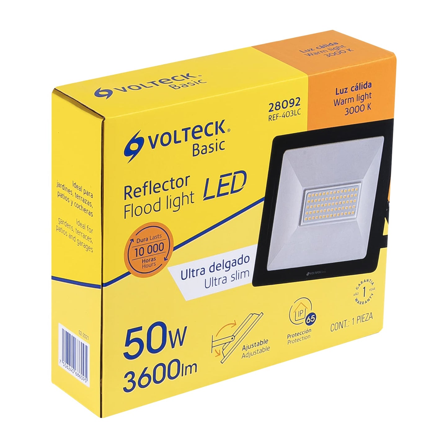 Reflector ultra delgado LED, 50 W, luz cálida,Volteck Basic