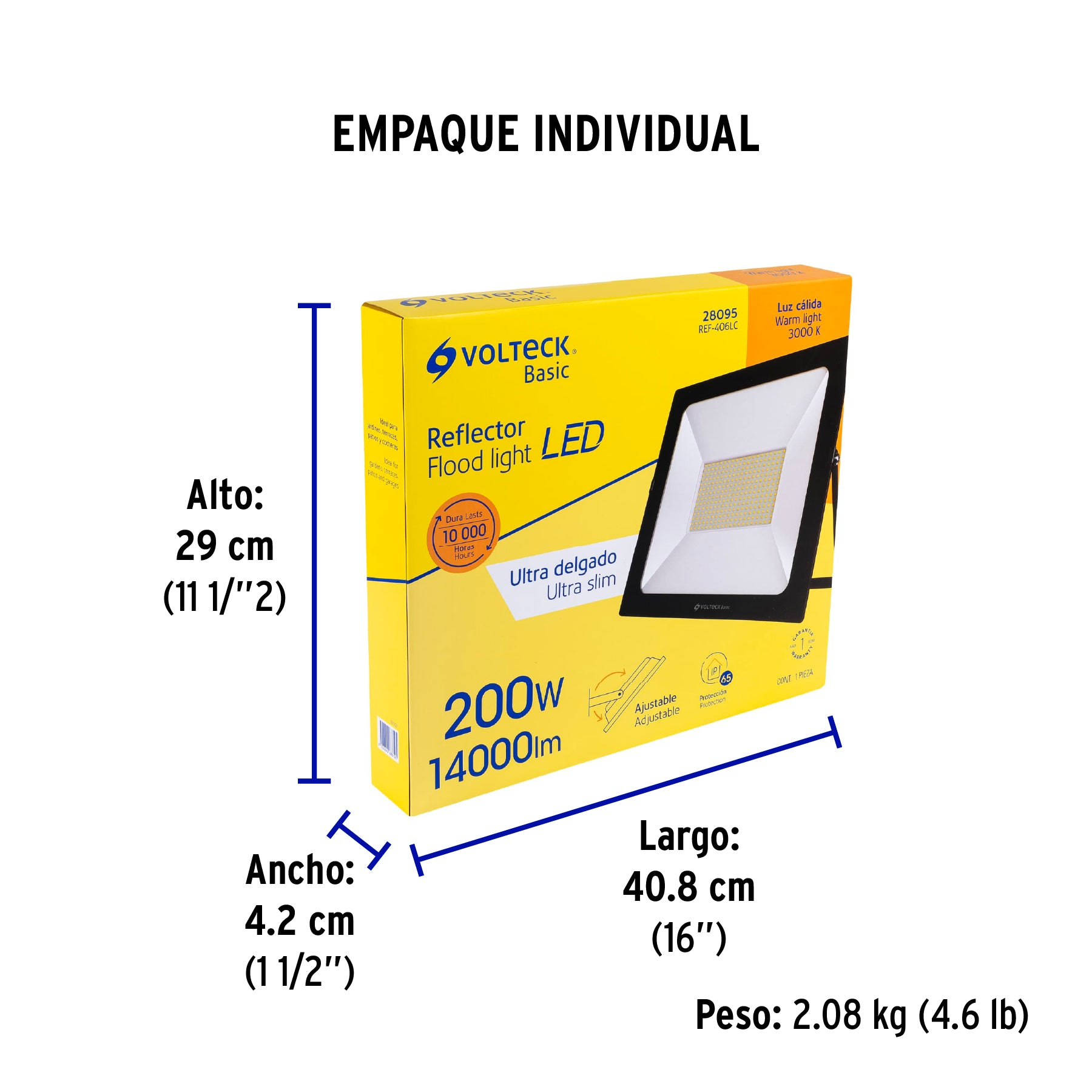 Reflector ultra delgado LED, 200W, luz cálida,Volteck Basic