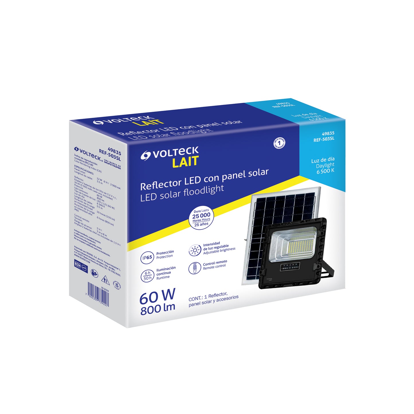 Reflector Led 60 W con panel solar, luz de día, Volteck