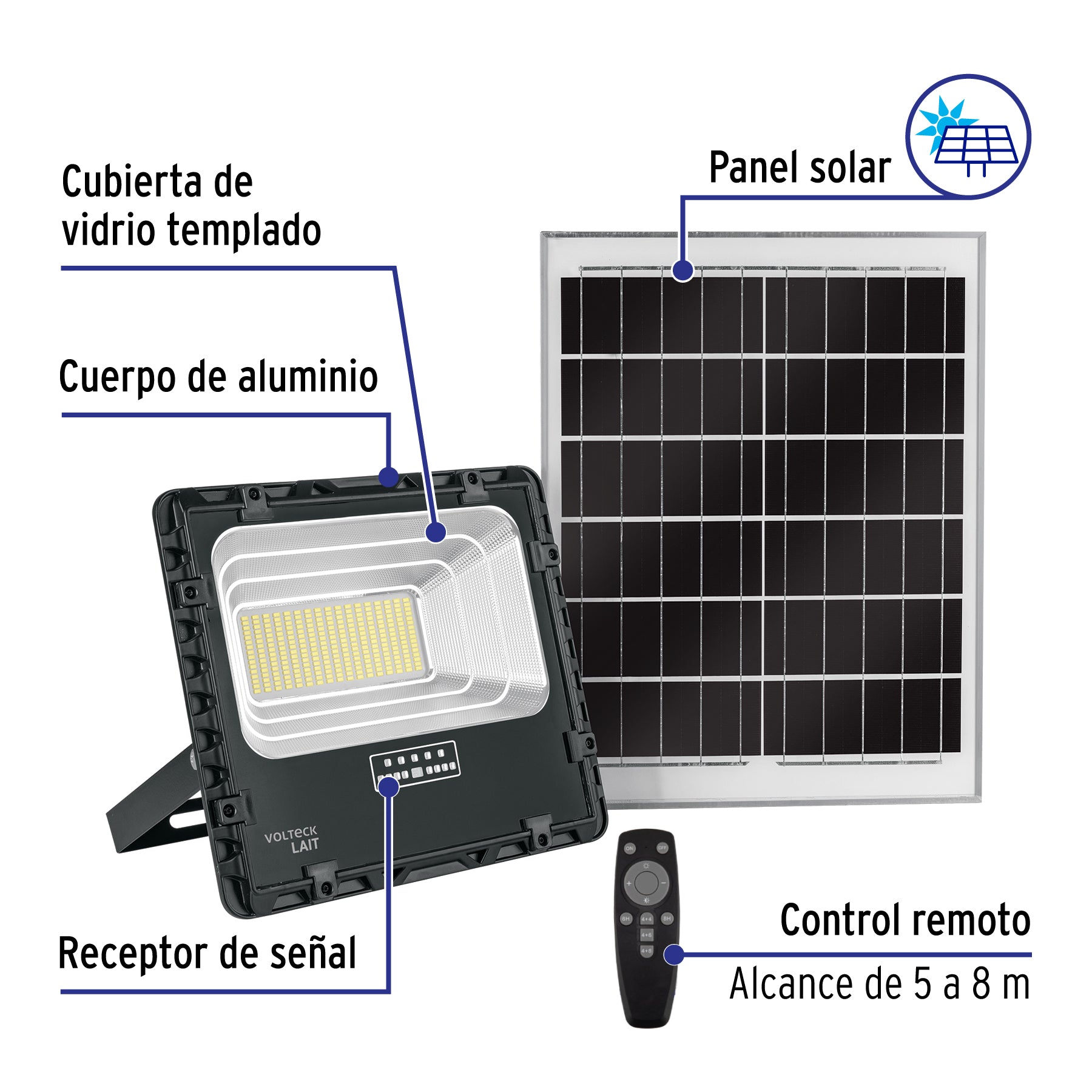 Reflector Led 200 W con panel solar, luz de día, Volteck