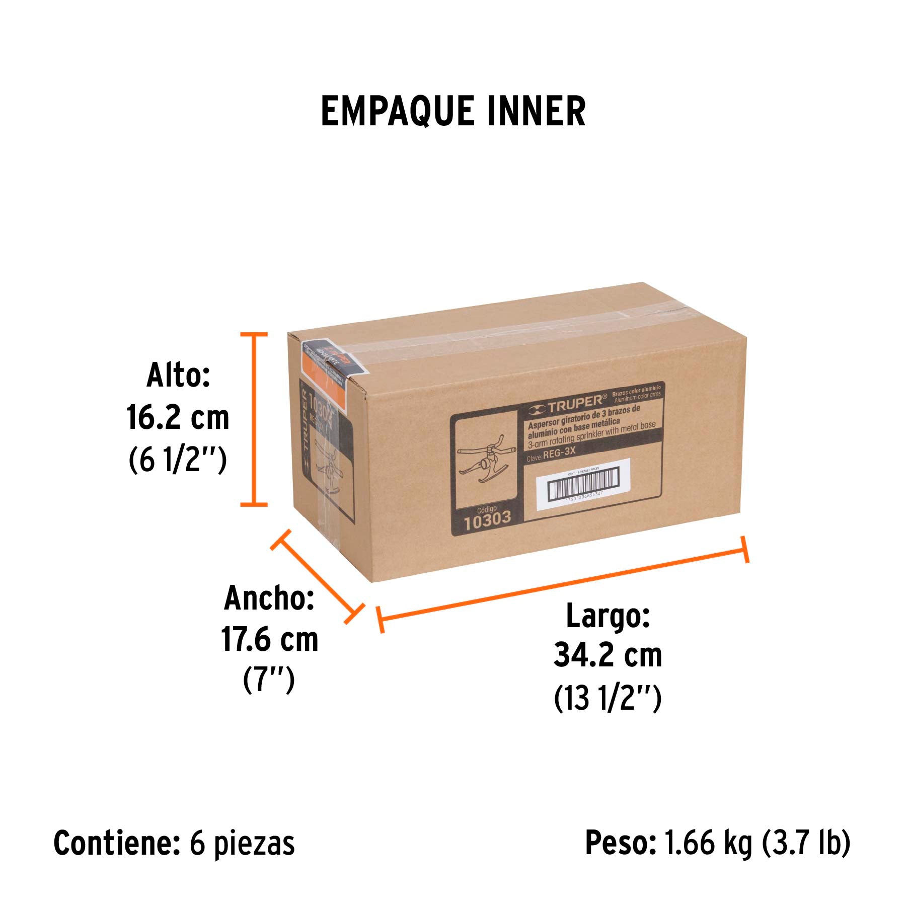 Regadera giratoria con 3 brazos color natural