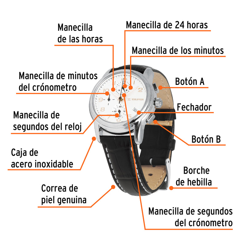 Reloj para dama, correa de piel, TRUPER