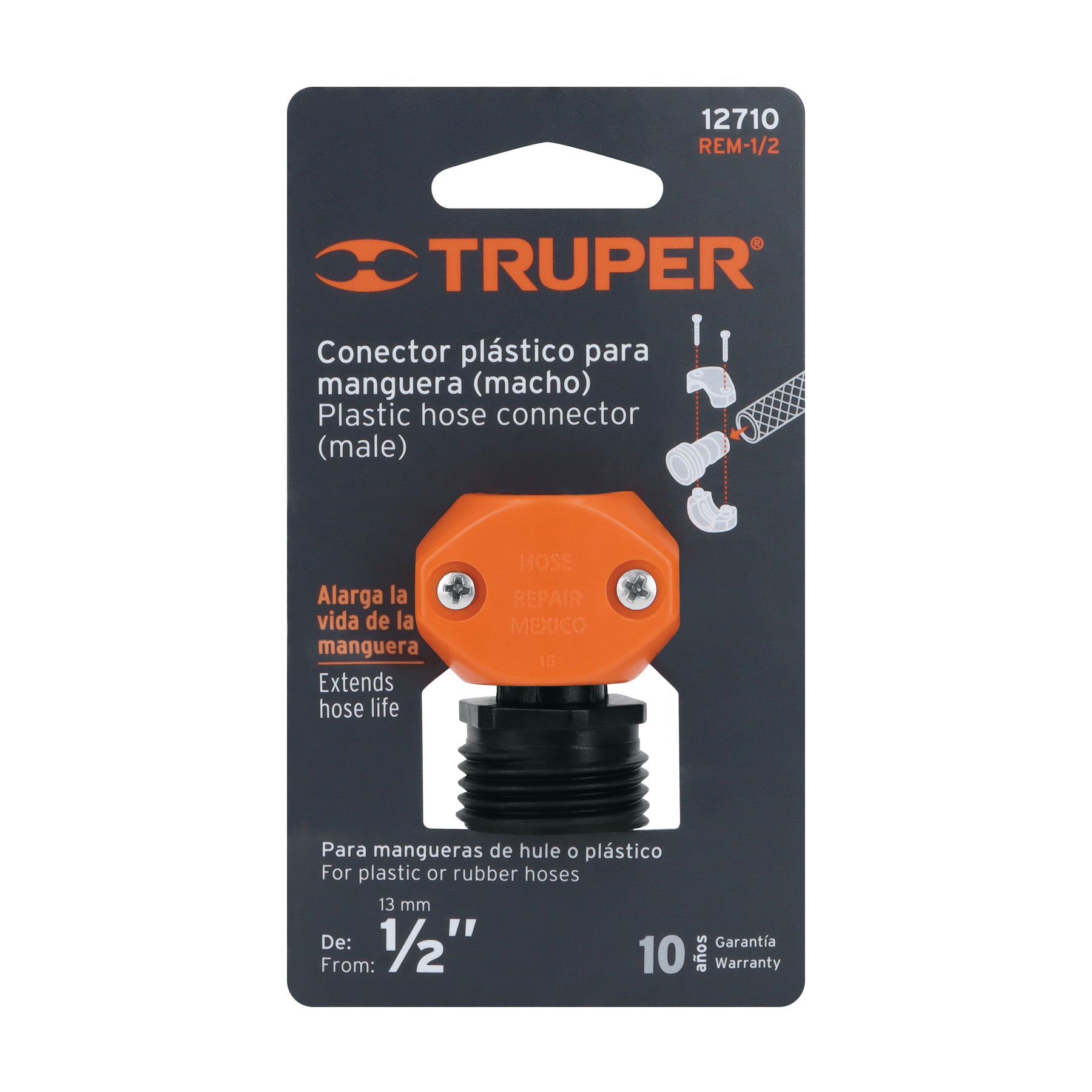 Conector plástico, macho 1/2"