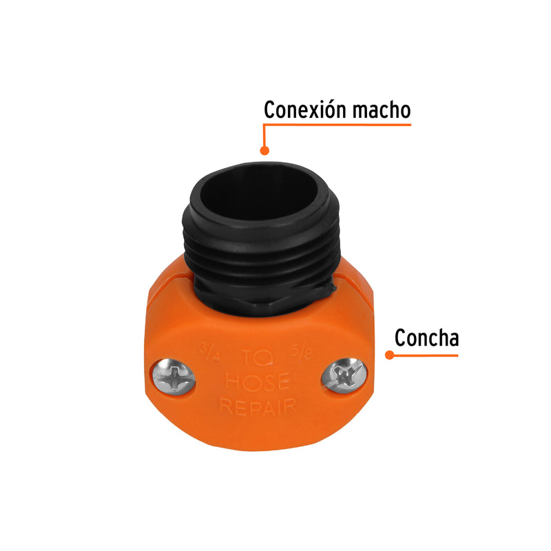 Conector plástico, macho 5/8"-3/4"