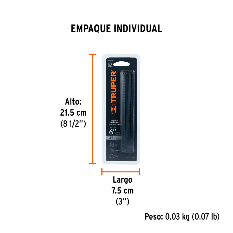 Repuesto de segueta para arco AJ-6, blister con 5 pzas