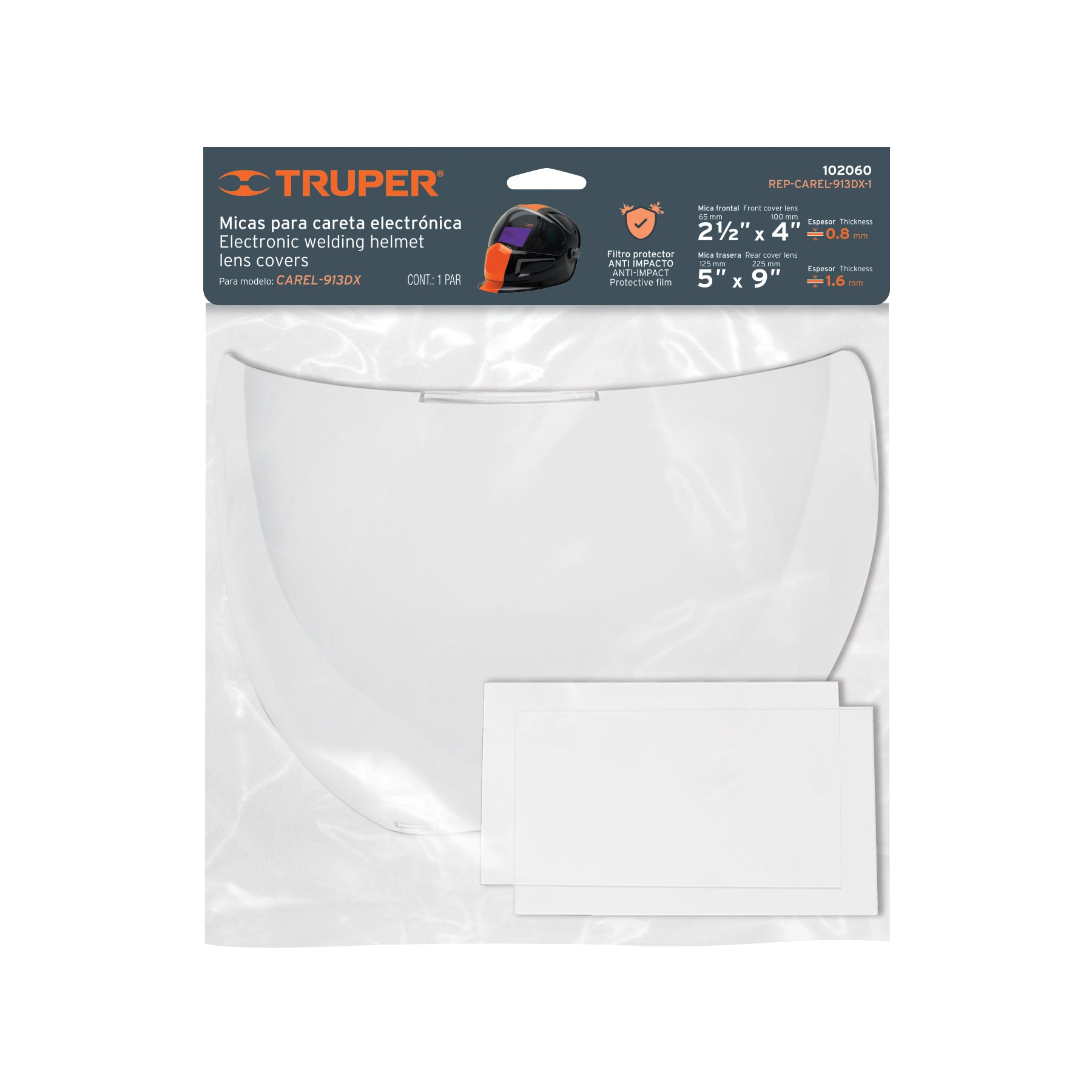 Bolsa c/2 micas para careta CAREL-913DX (2021), TRUPER