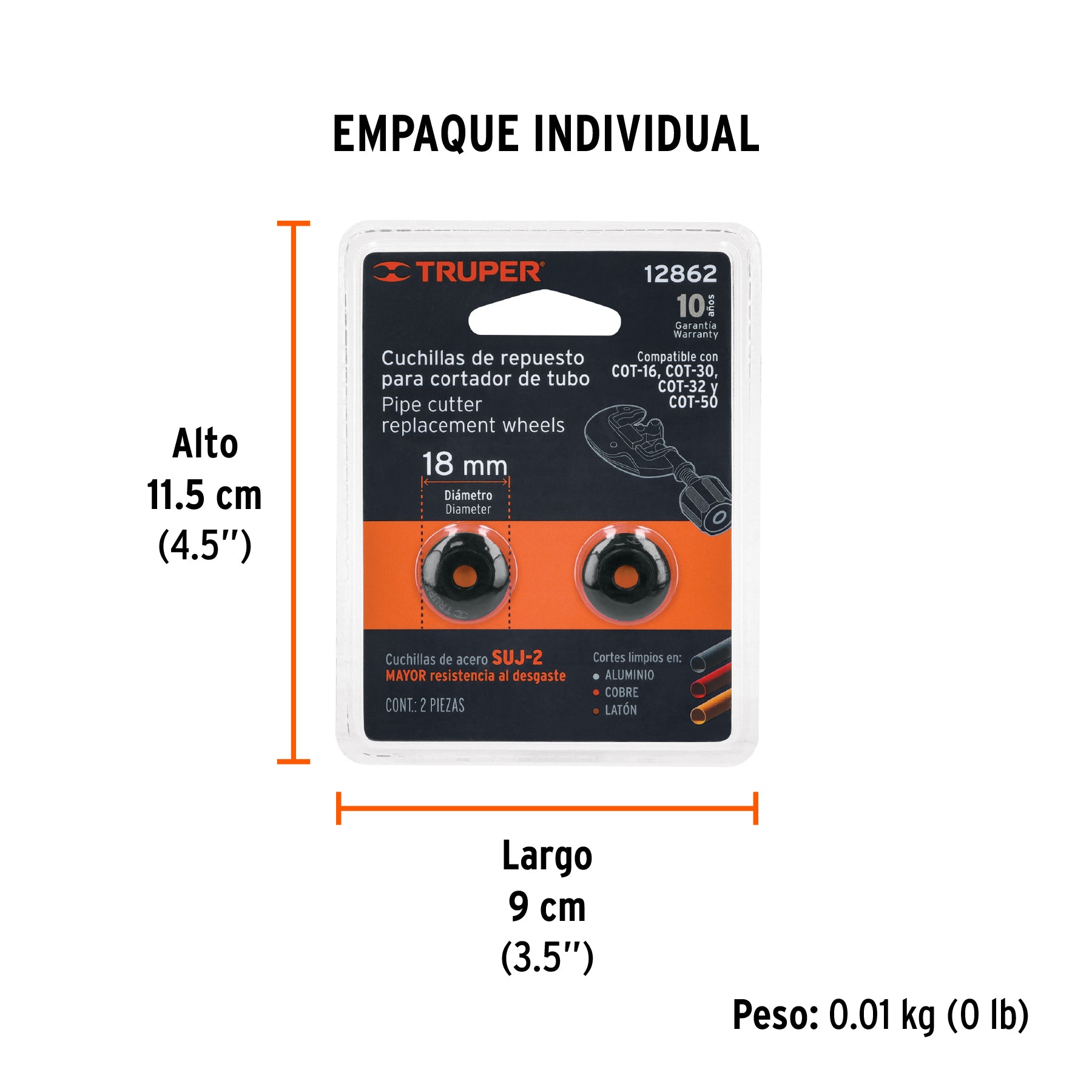 Repuesto de cuchillas para cortador de tubo COT-16-50, 2pzas