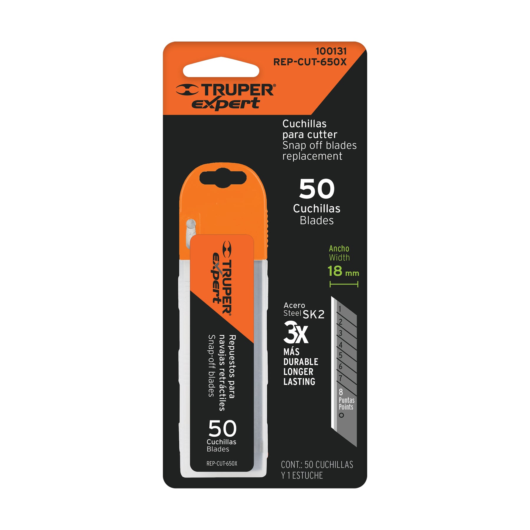 Cuchillas de repuesto para cutter de 18mm, 50 piezas, Expert