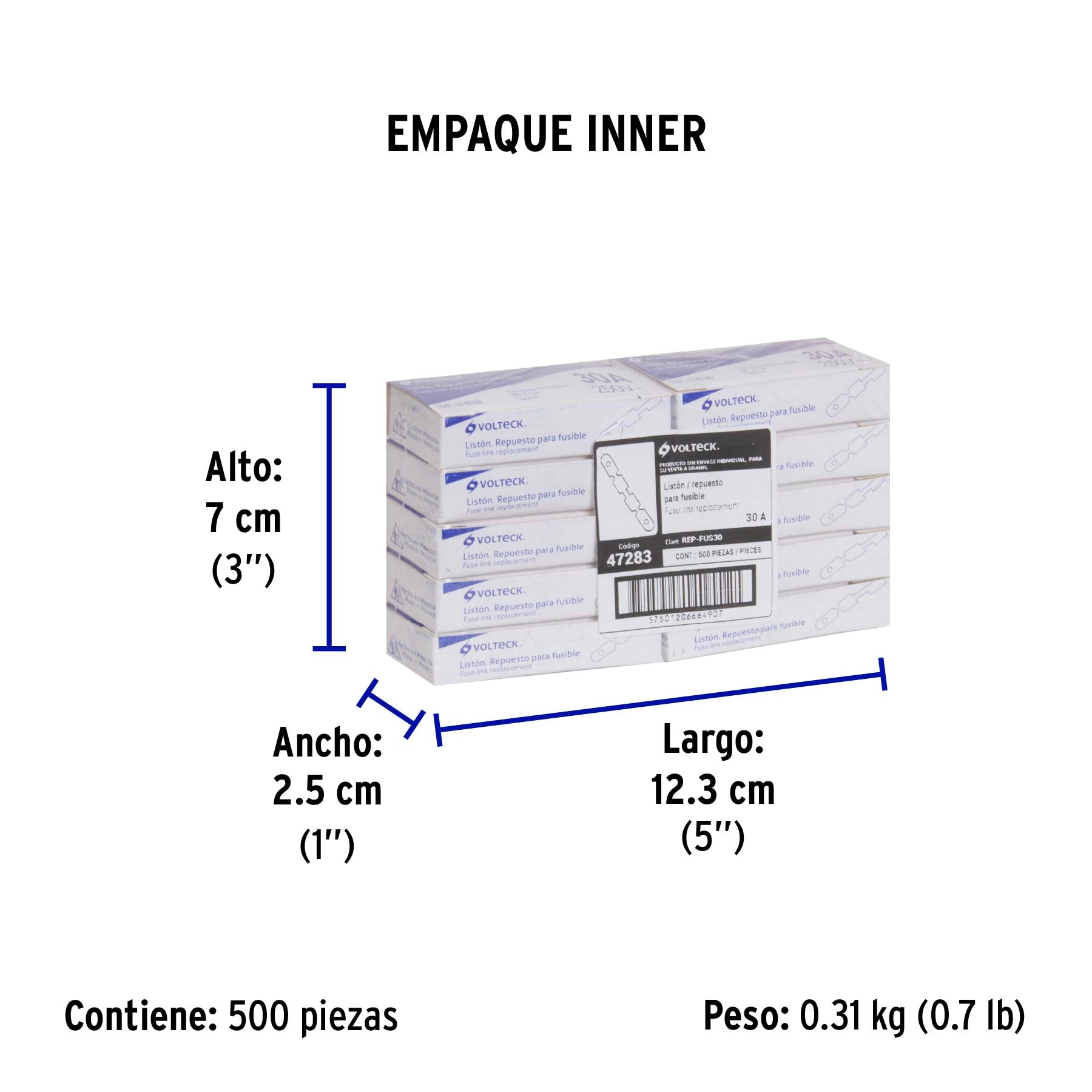 Repuesto para fusible de 30 A, Volteck, caja con 50 pzas