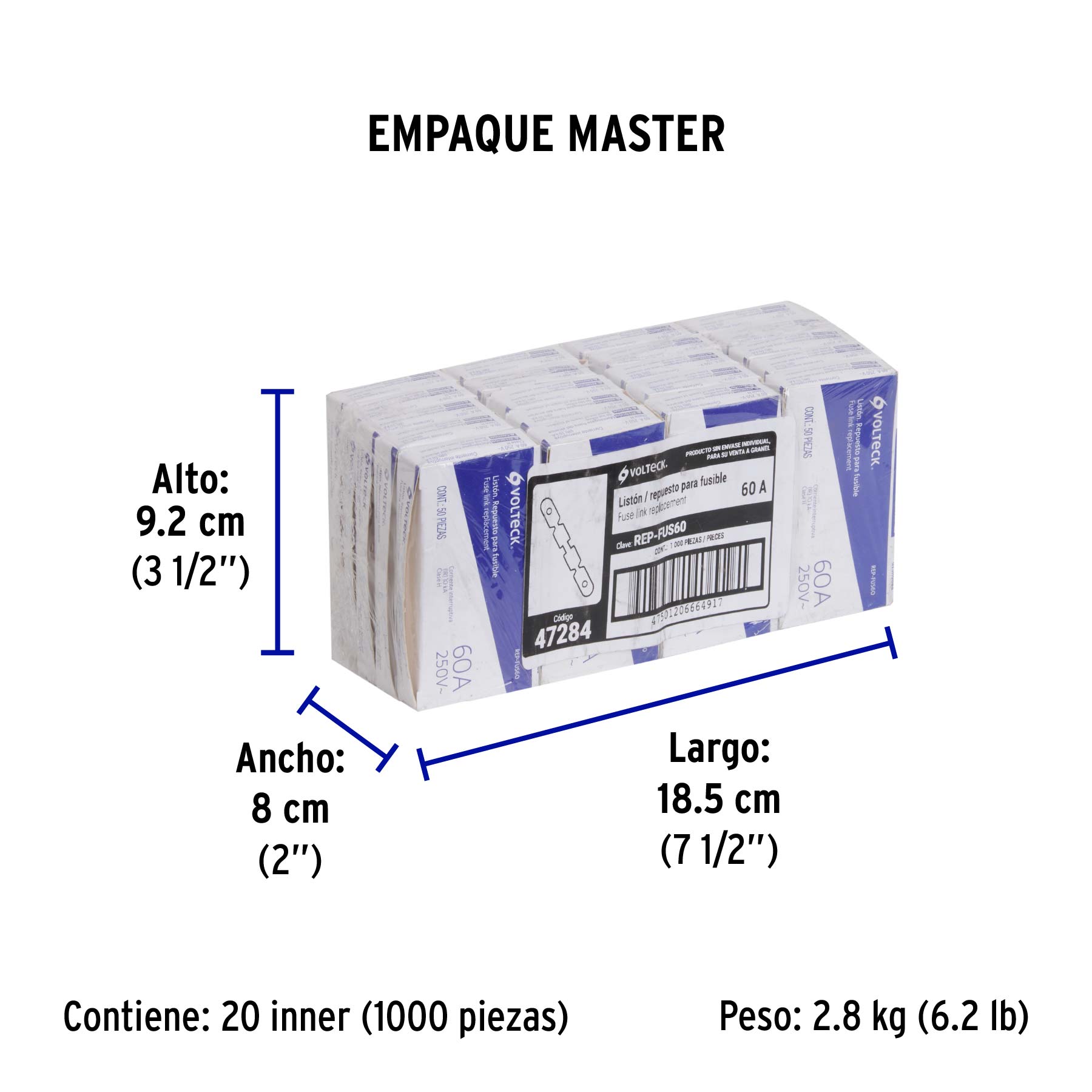 Repuesto para fusible de 60 a, Volteck, caja con 50 pzas