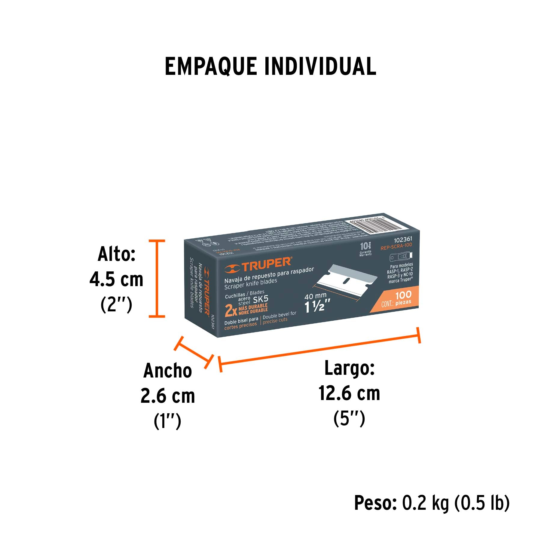 Caja con 100 navajas de repuesto para RASP-3,2 y 1