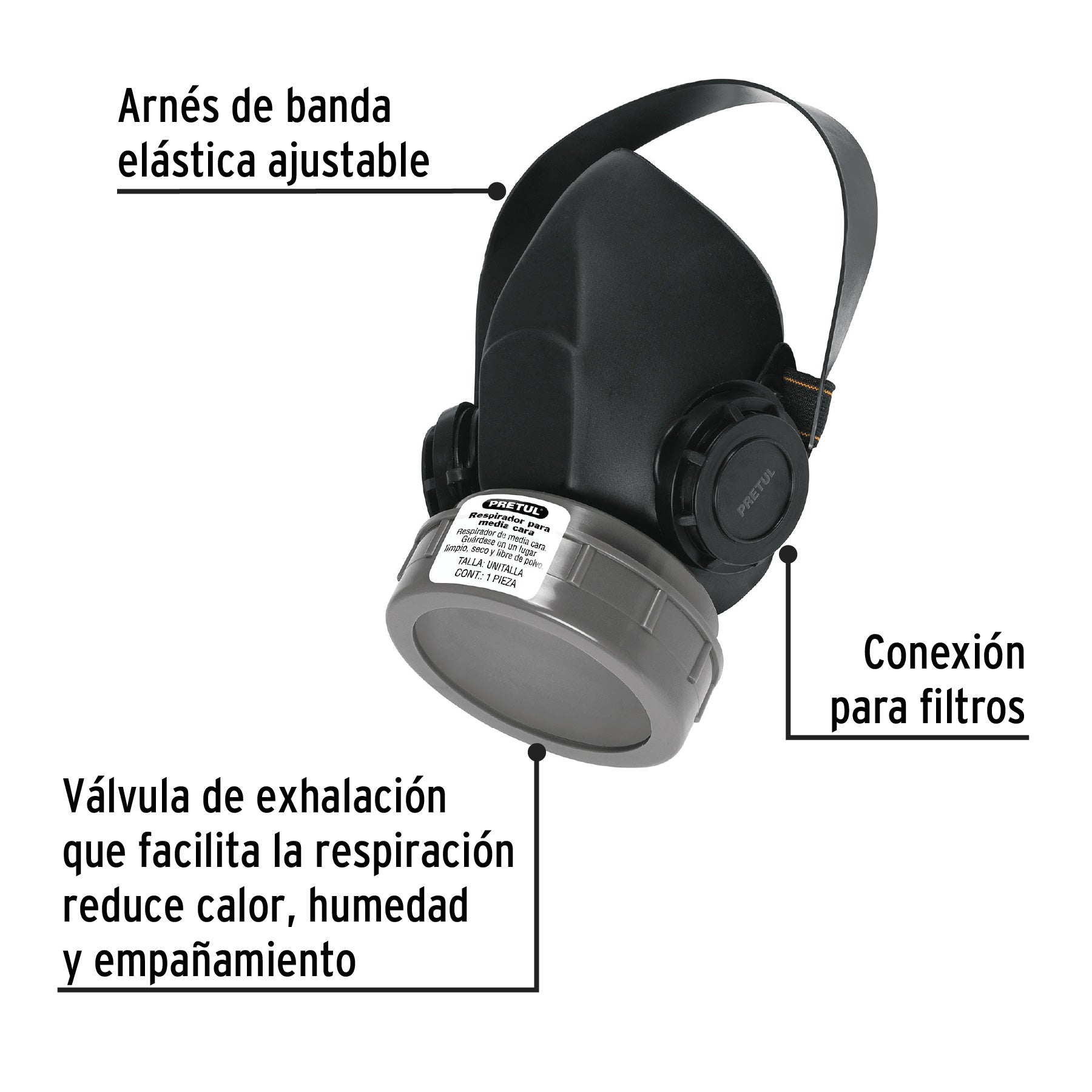 Respirador sin cartucho, 1 filtro, pretul