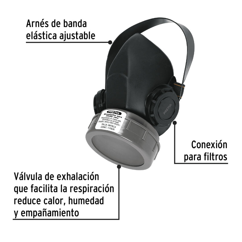Respirador sin cartucho, 1 filtro, pretul