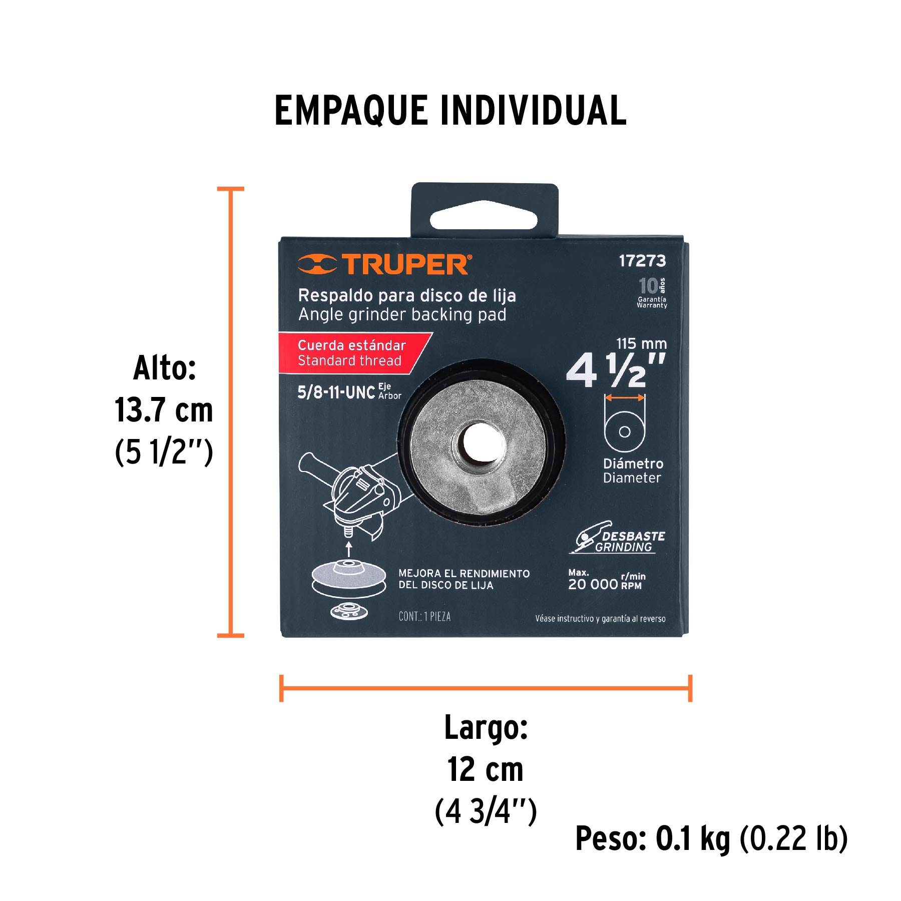 Respaldo disco de lija 4-1/2", rosca standard
