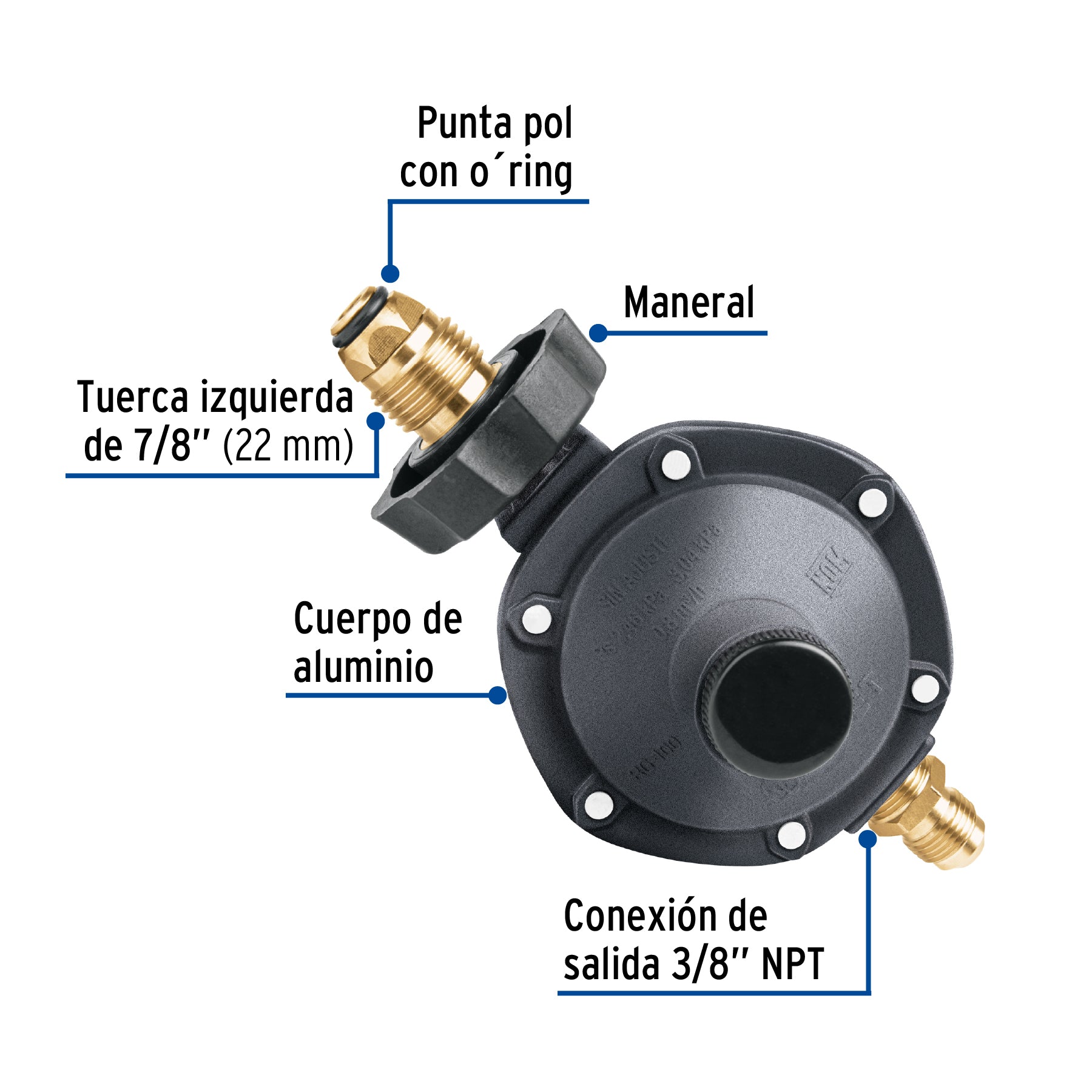 Regulador de gas 1 vía con maneral, baja presión, Foset