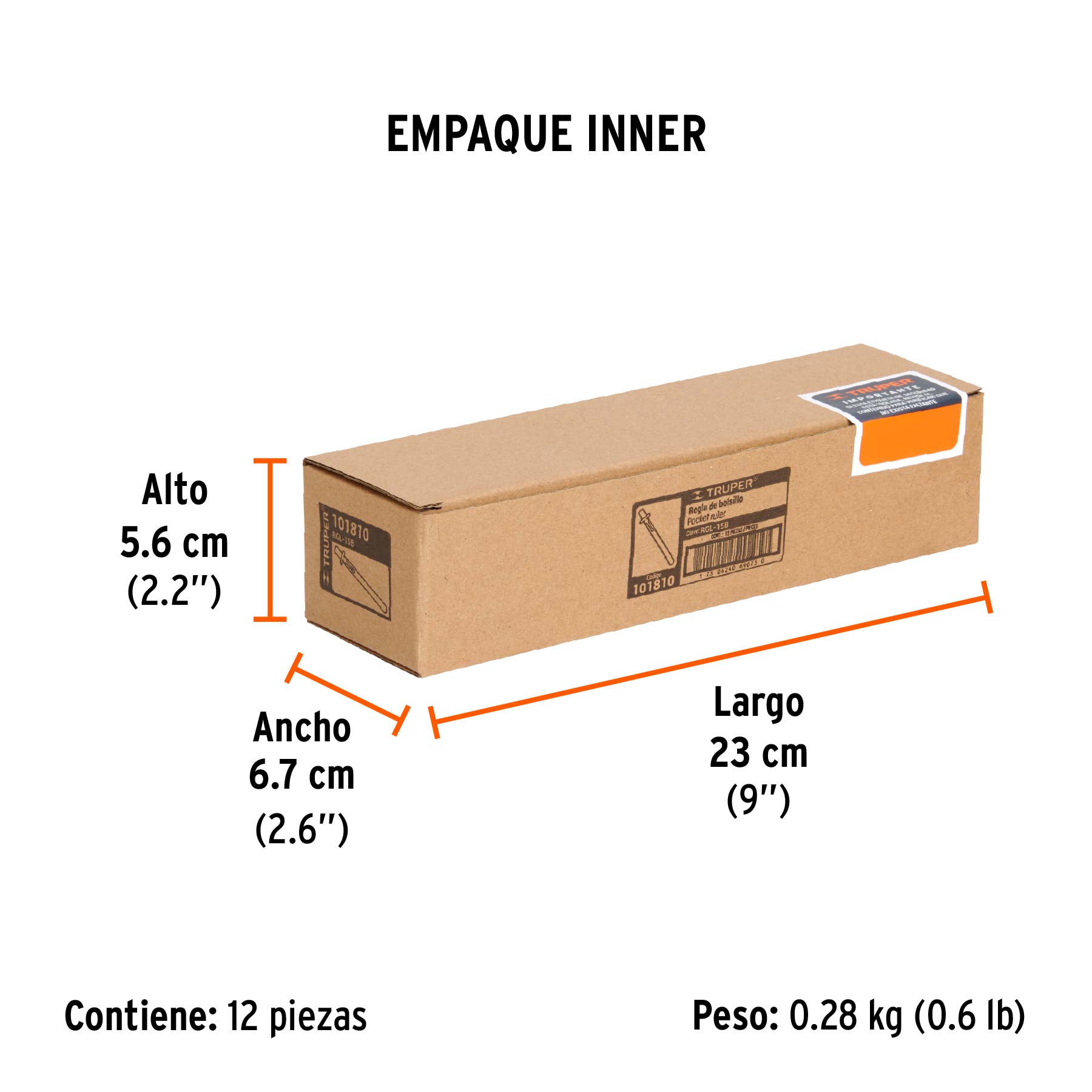 Regla de acero inoxidable de bolsillo, 15 cm